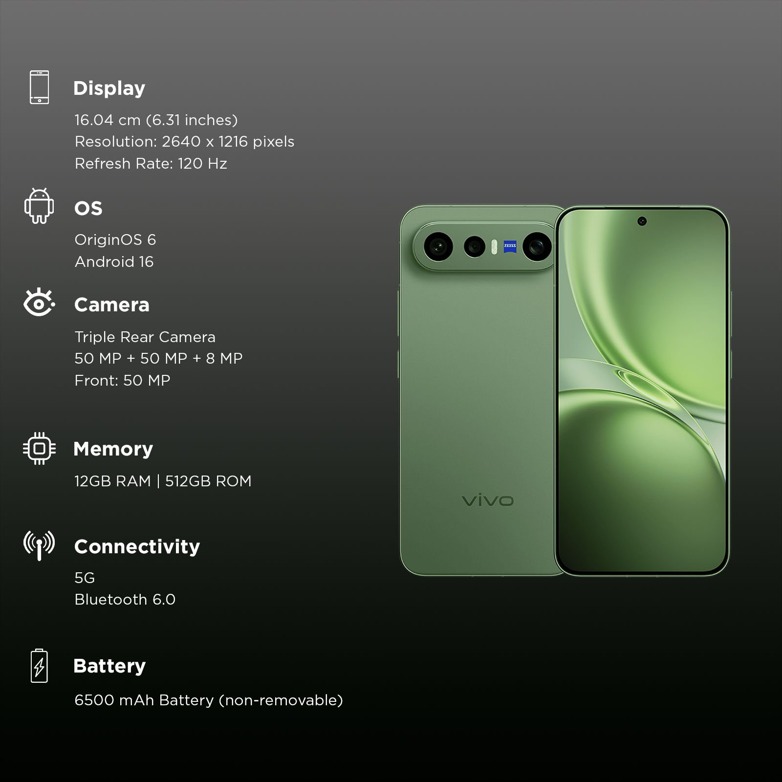 vivo X300 FE 5G (12GB RAM, 512GB, Urban Olive)_3
