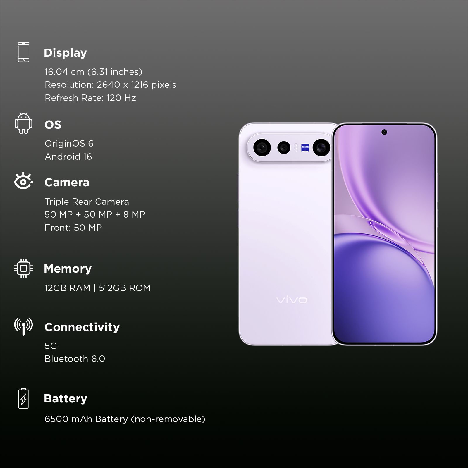 vivo X300 FE 5G (12GB RAM, 512GB, Lilac Purple) vivo X300 FE 5G (12GB RAM, 512GB, Lilac Purple)_3