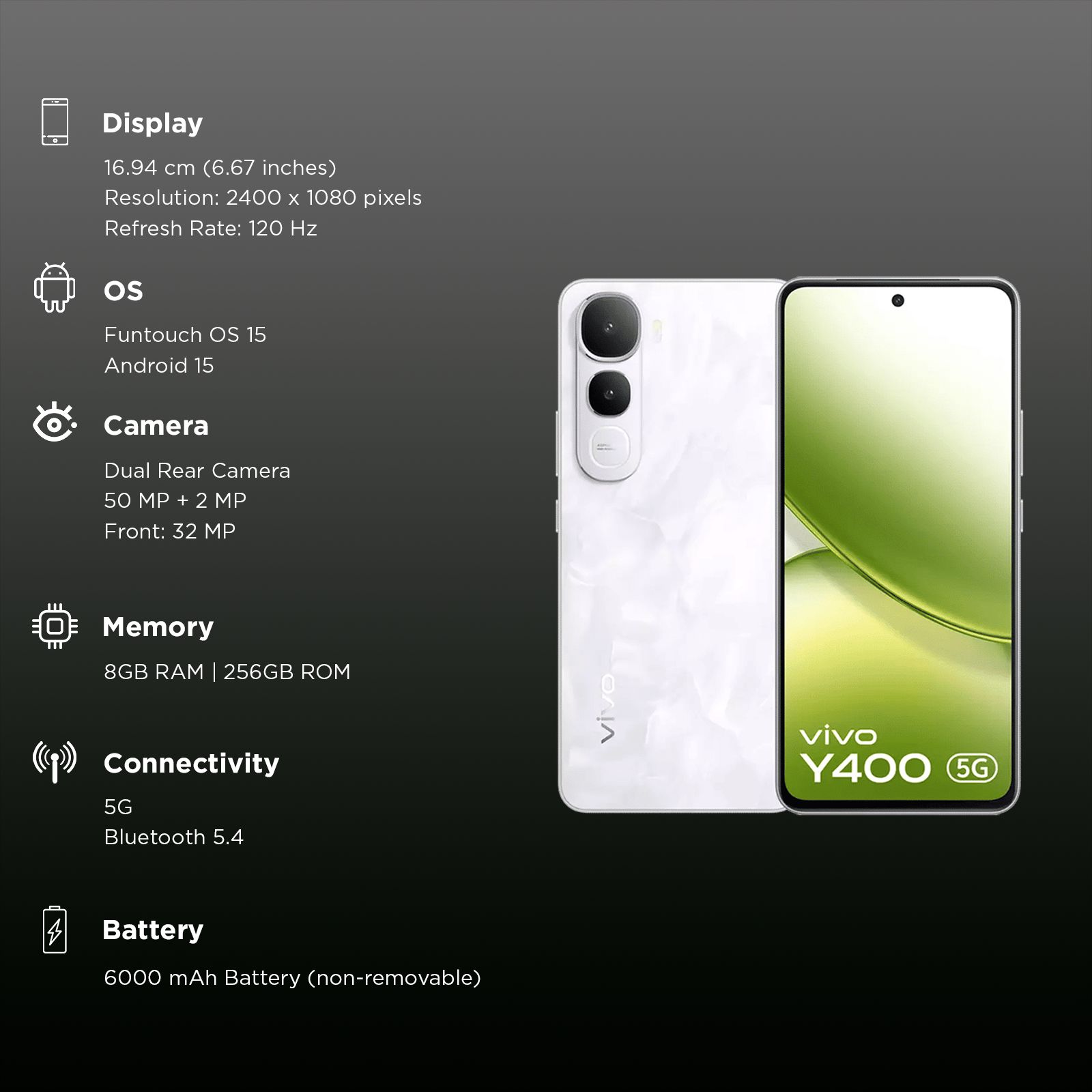 vivo Y400 5G (8GB RAM, 256GB, Glam White) vivo Y400 5G (8GB RAM, 256GB, Glam White)_3