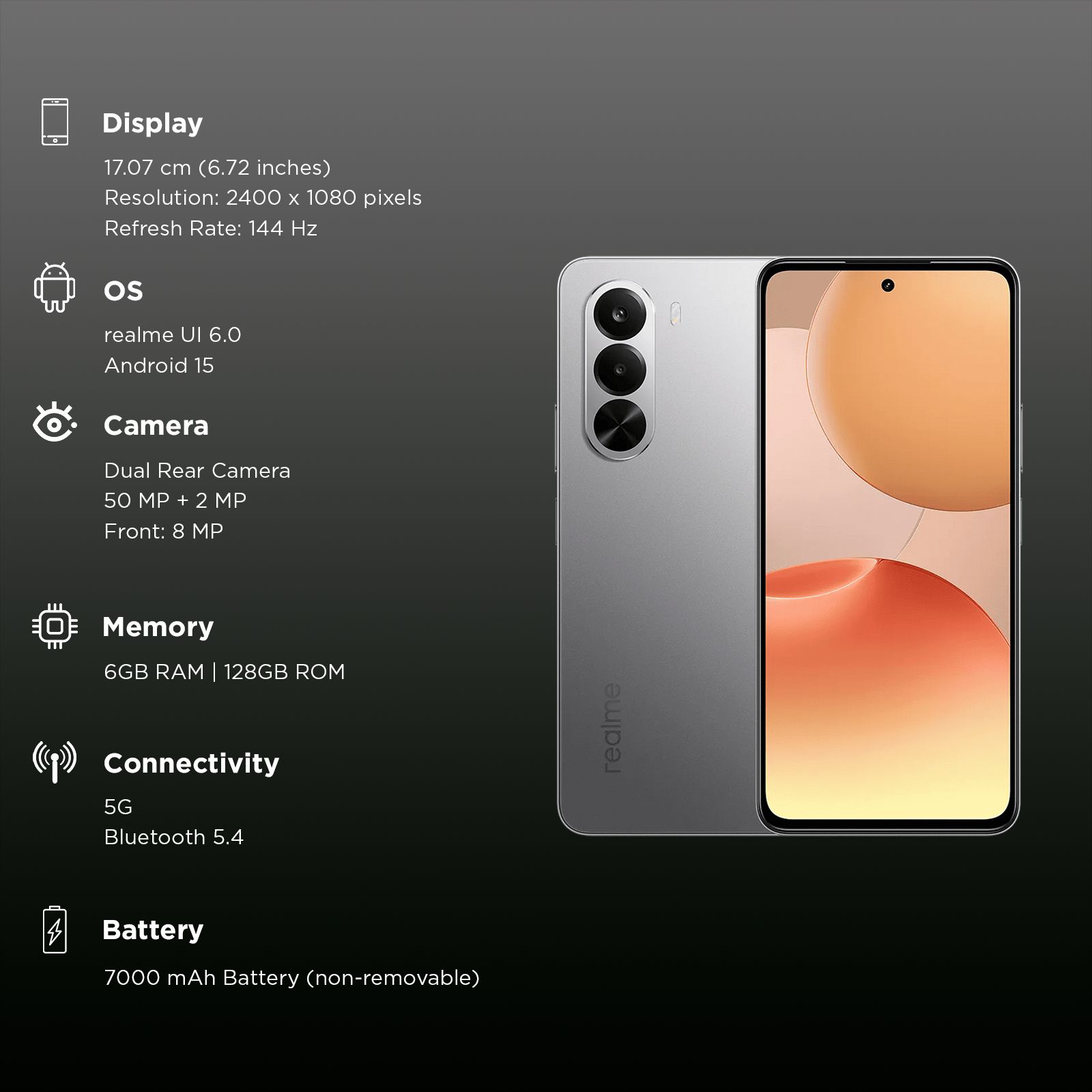 Realme P4x 5G (6GB RAM, 128GB, Matte Sliver) Realme P4x 5G (6GB RAM, 128GB, Matte Sliver)_3