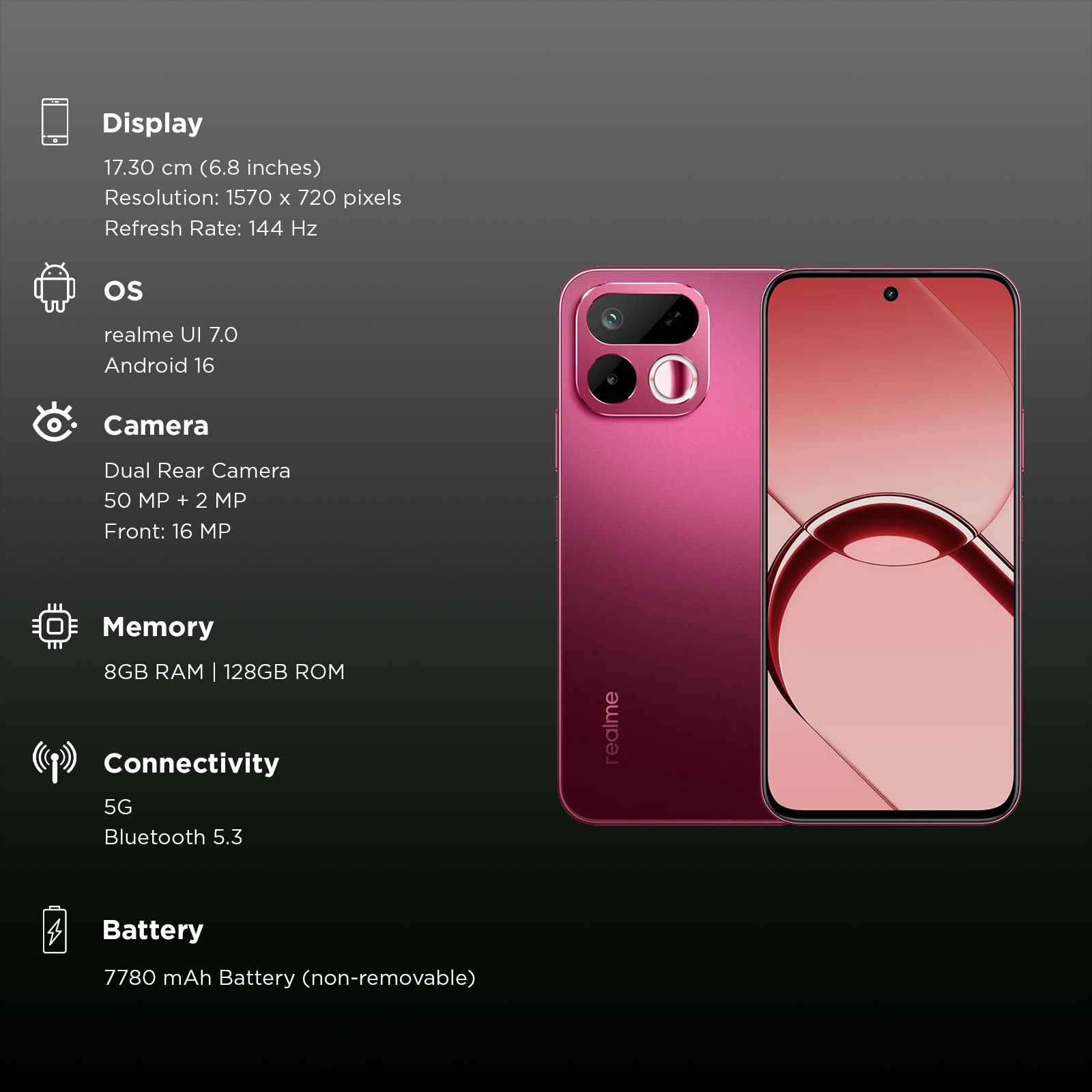 realme 16T 5G (8GB RAM, 128GB, Starlight Red) realme 16T 5G (8GB RAM, 128GB, Starlight Red)_3