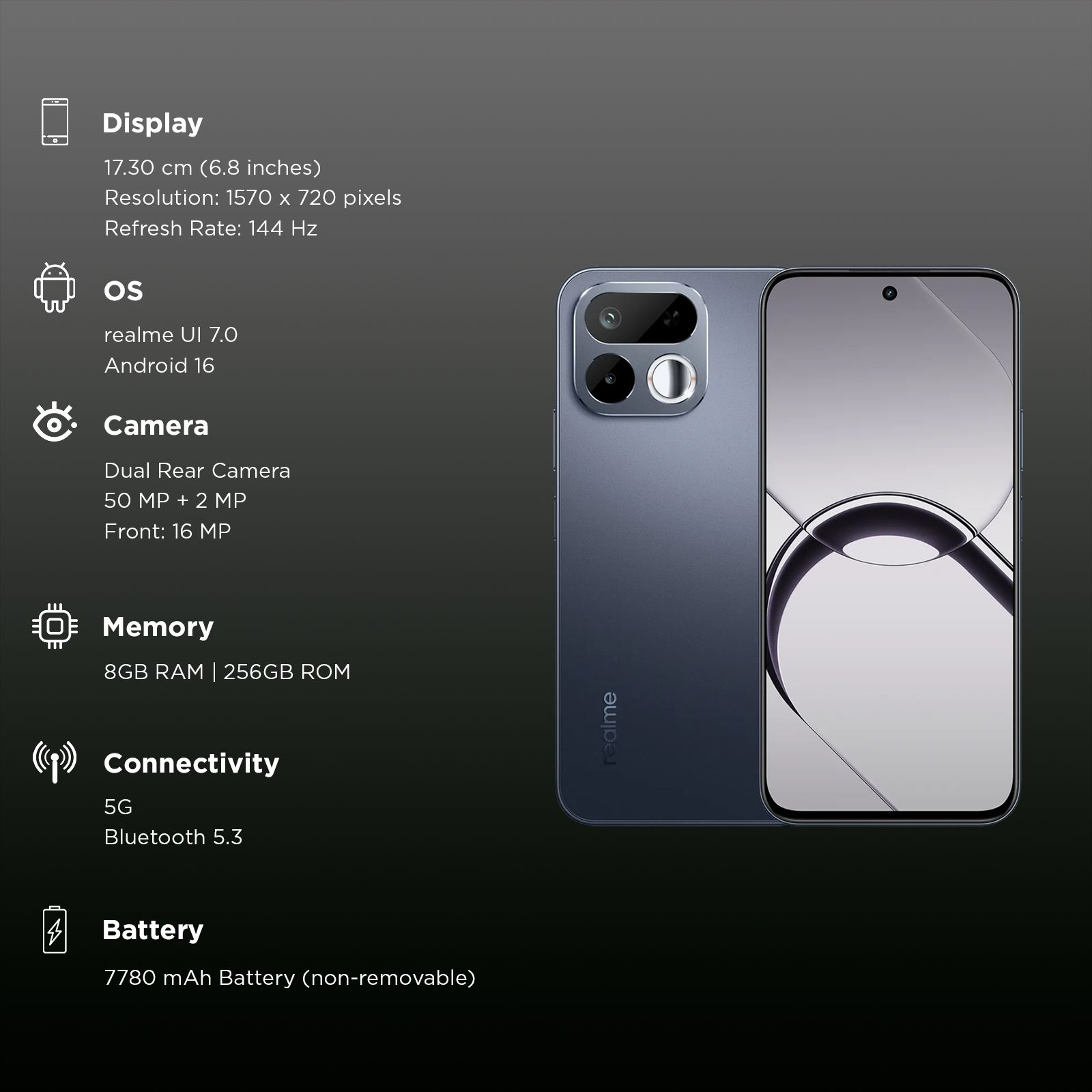 realme 16T 5G (8GB RAM, 256GB, Starlight Black) realme 16T 5G (8GB RAM, 256GB, Starlight Black)_3