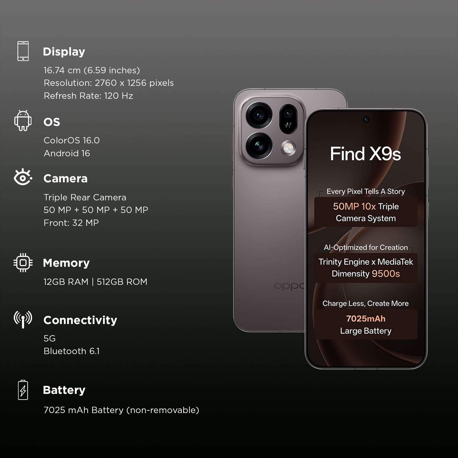 Oppo Find X9s 5G (12GB RAM, 512GB, Midnight Grey) Oppo Find X9s 5G (12GB RAM, 512GB, Midnight Grey)_3