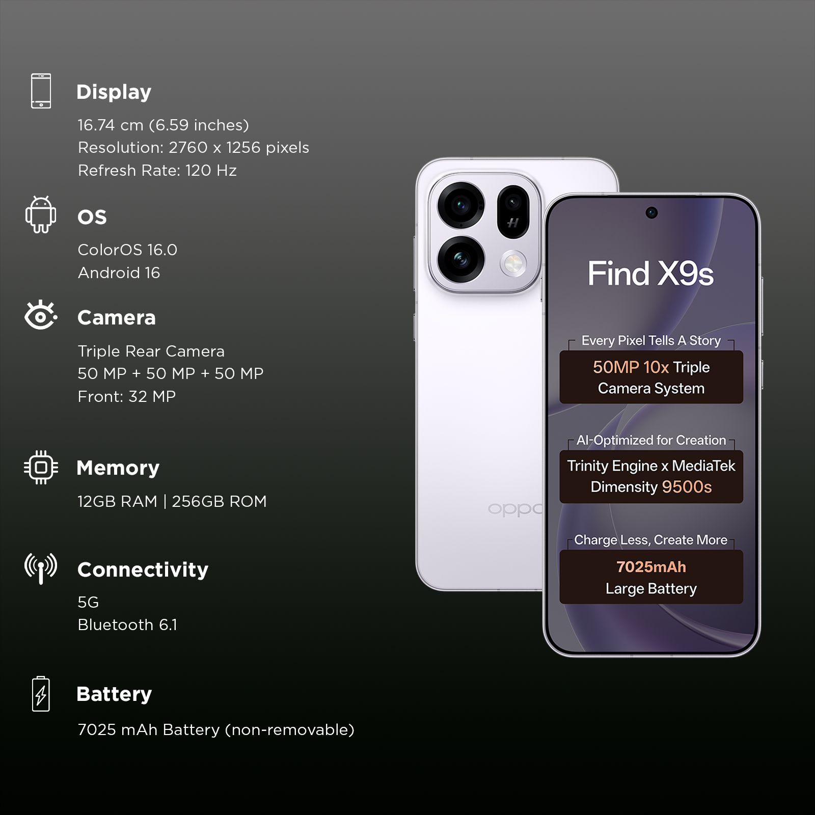 Oppo Find X9s 5G (12GB RAM, 256GB, Lavender Sky) Oppo Find X9s 5G (12GB RAM, 256GB, Lavender Sky)_3