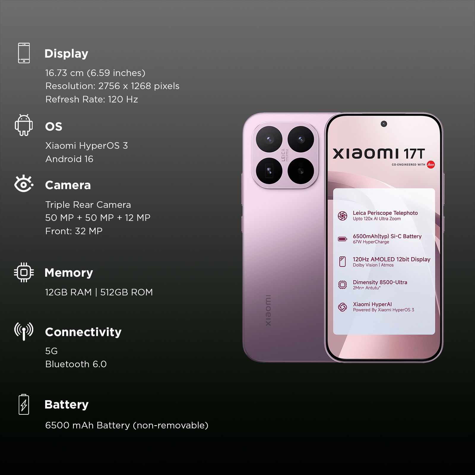 Xiaomi 17T 5G (12GB RAM, 512GB, Violet) Xiaomi 17T 5G (12GB RAM, 512GB, Violet)_3