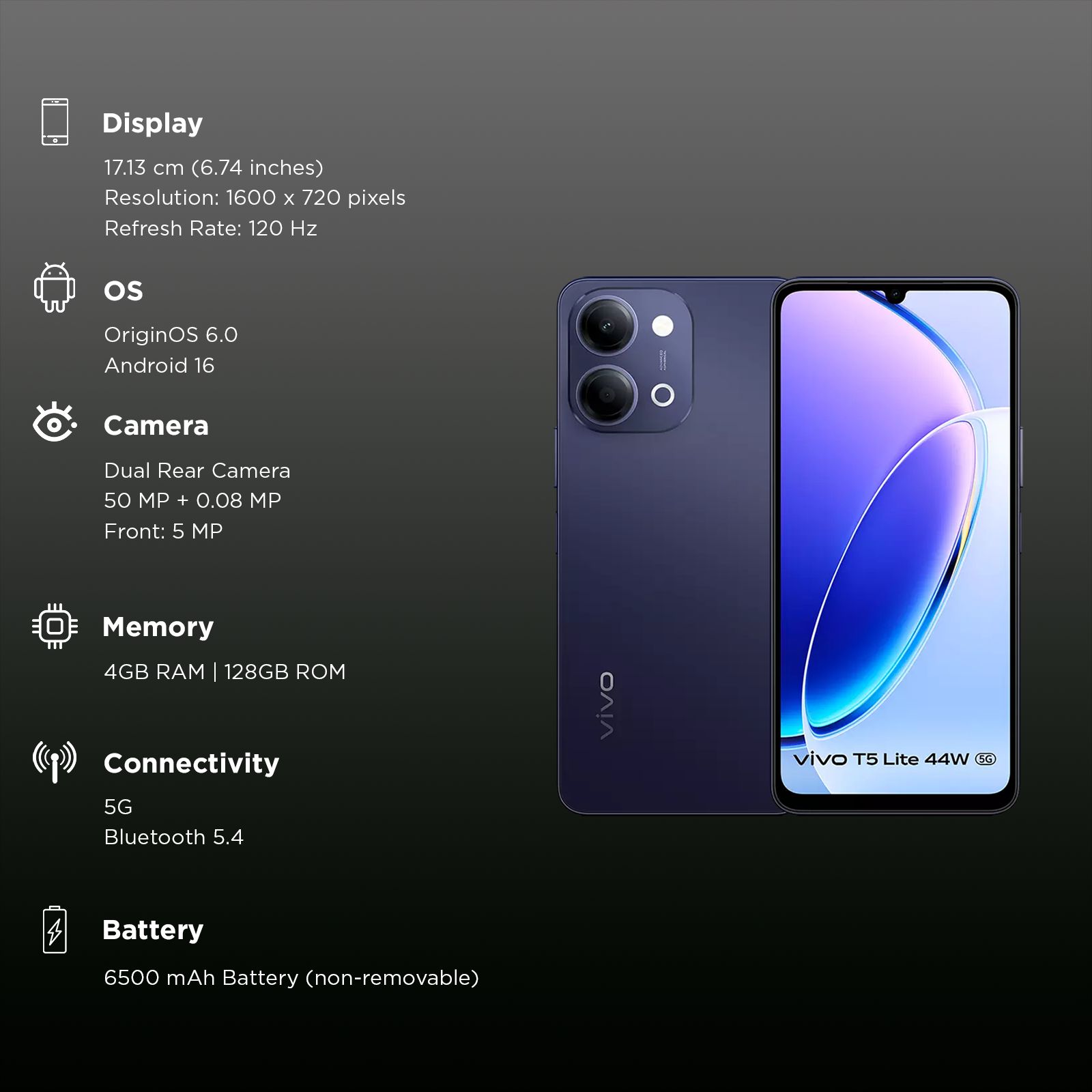 vivo T5 Lite 5G (4GB RAM, 128GB, Twilight Shadow) vivo T5 Lite 5G (4GB RAM, 128GB, Twilight Shadow)_3
