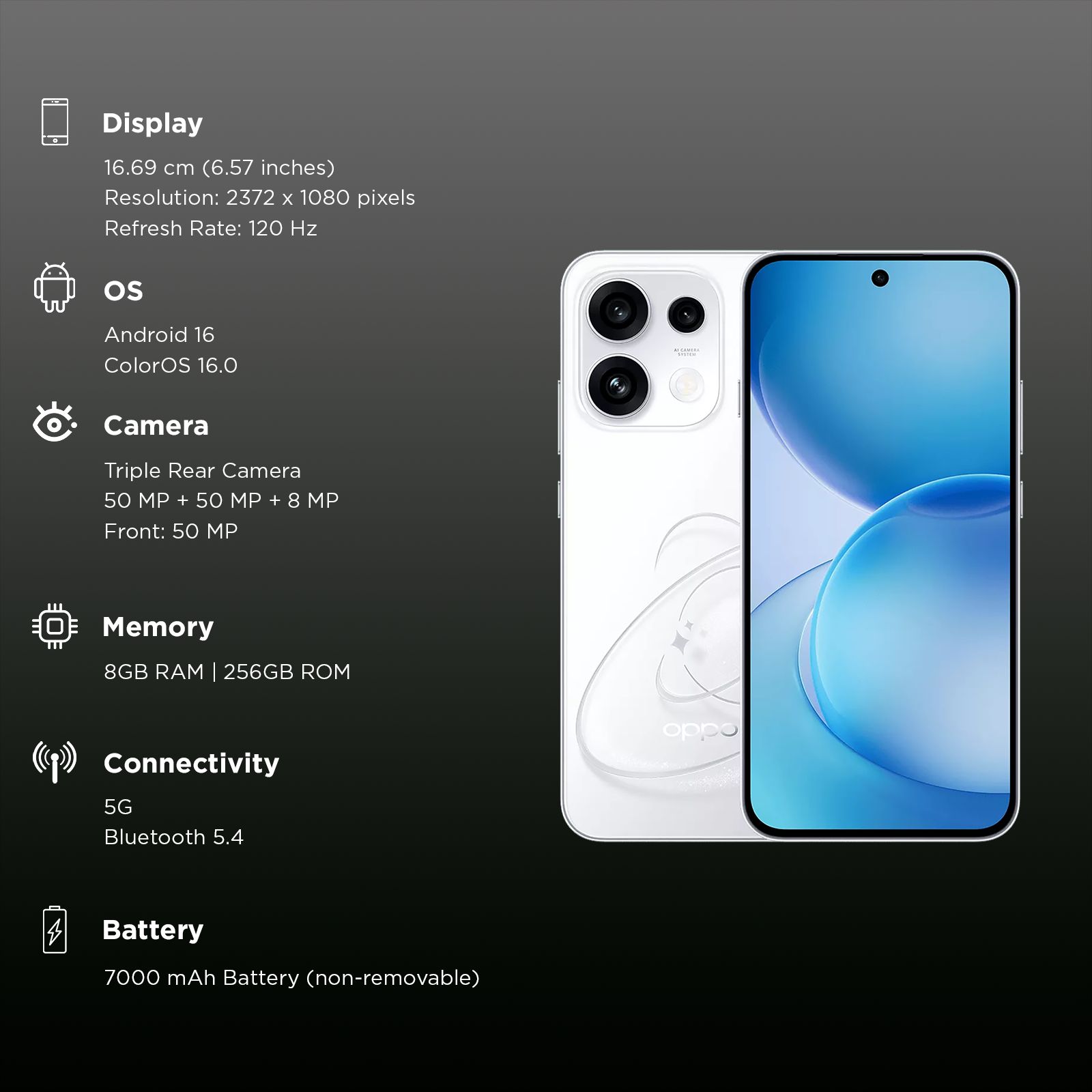 oppo Reno 16c 5G (8GB RAM, 256GB, Starry White)_3