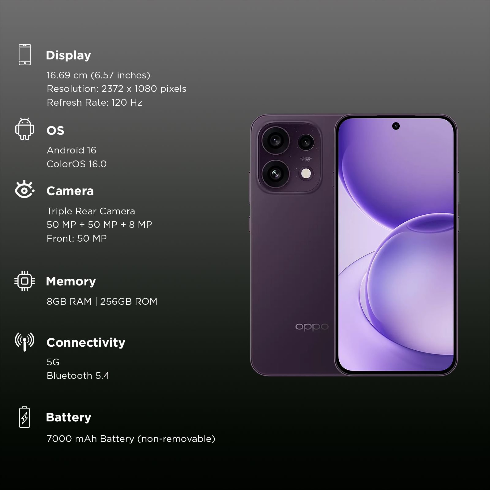 oppo Reno 16c 5G (8GB RAM, 256GB, Twilight Violet) oppo Reno 16c 5G (8GB RAM, 256GB, Twilight Violet)_3