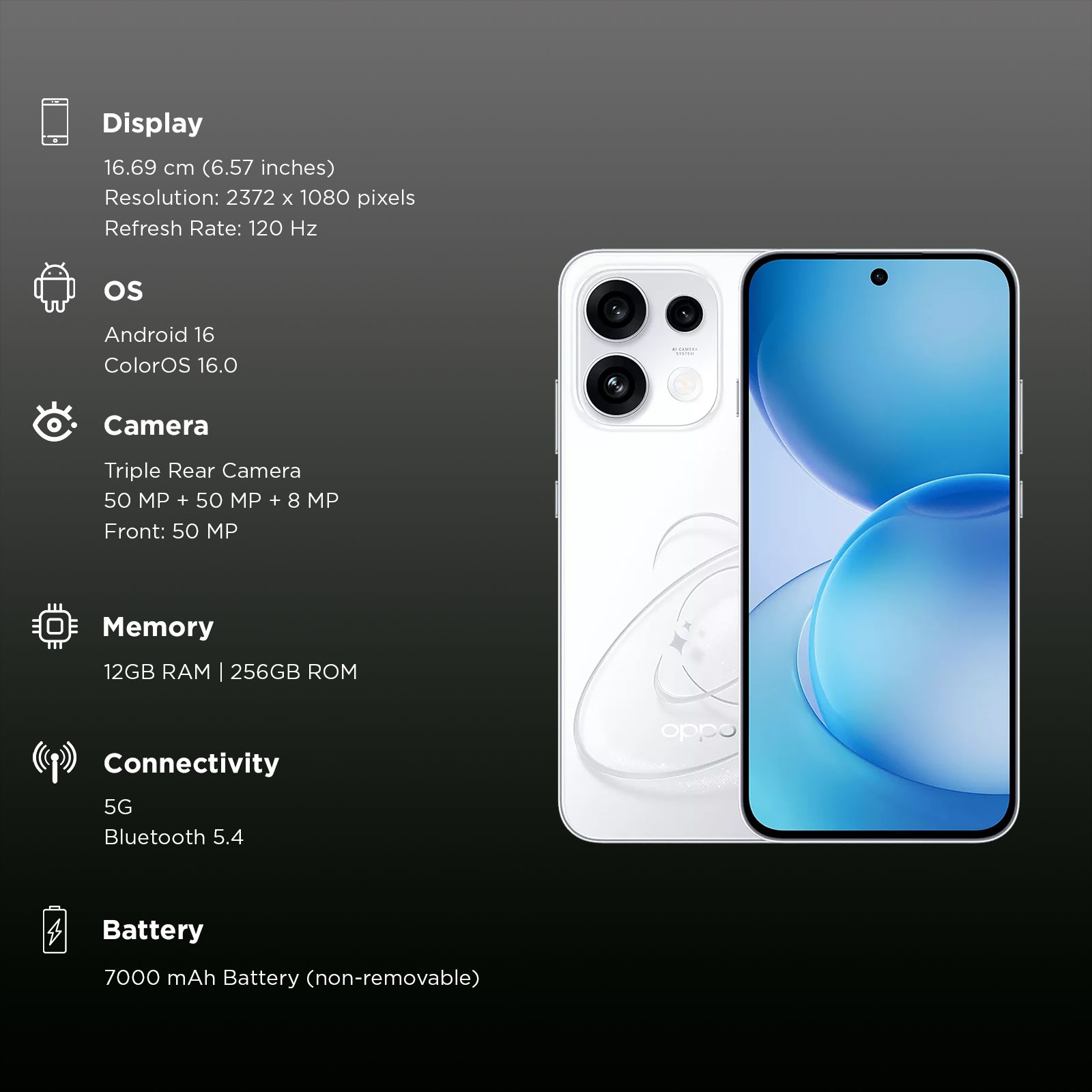 oppo Reno 16c 5G (12GB RAM, 256GB, Starry White)_3