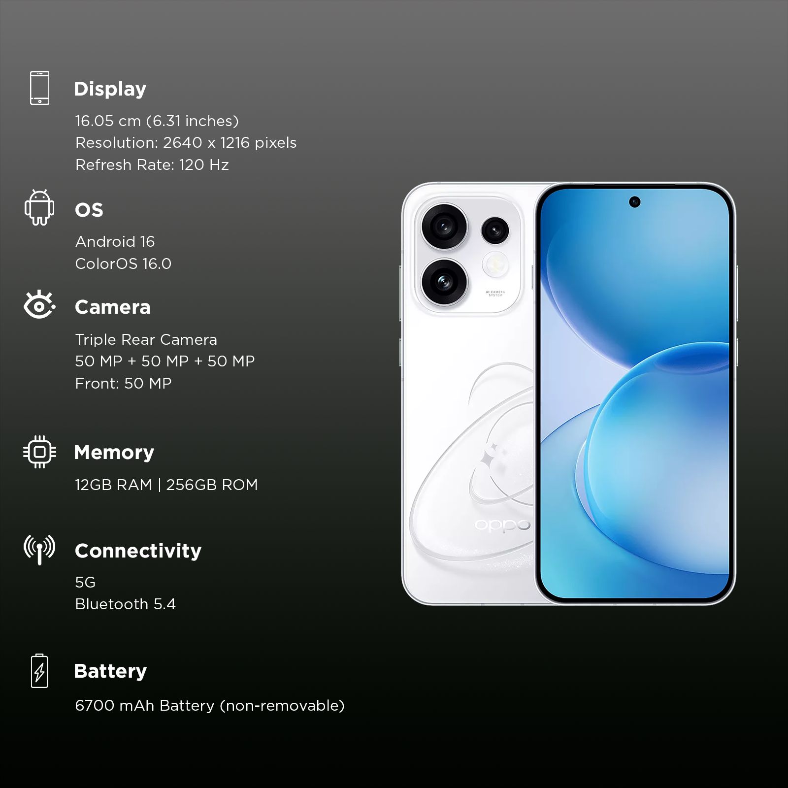 oppo Reno 16 5G (12GB RAM, 256GB, Starry White) oppo Reno 16 5G (12GB RAM, 256GB, Starry White)_3