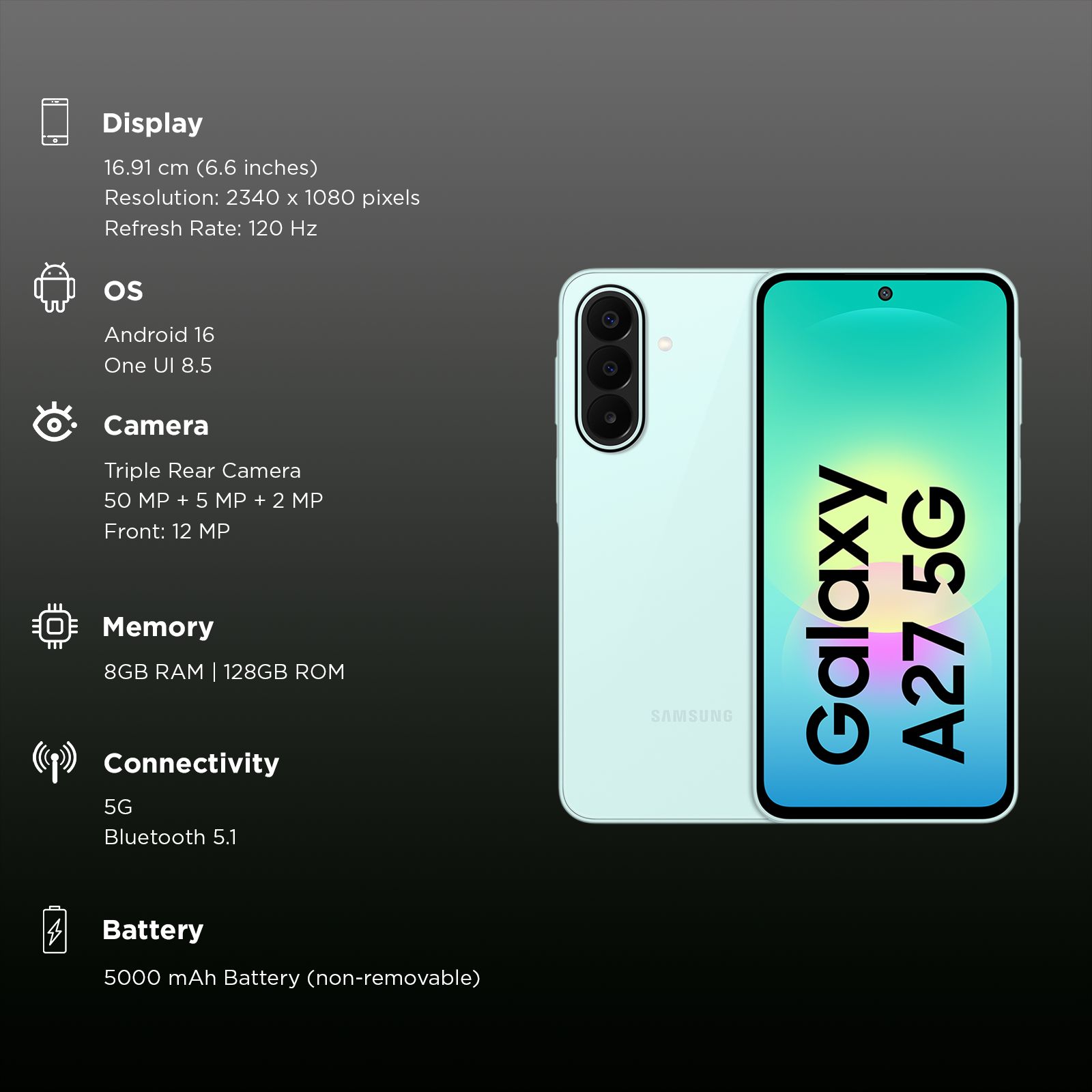Samsung Galaxy A27 5G (8GB RAM, 128GB, Light Green)_3