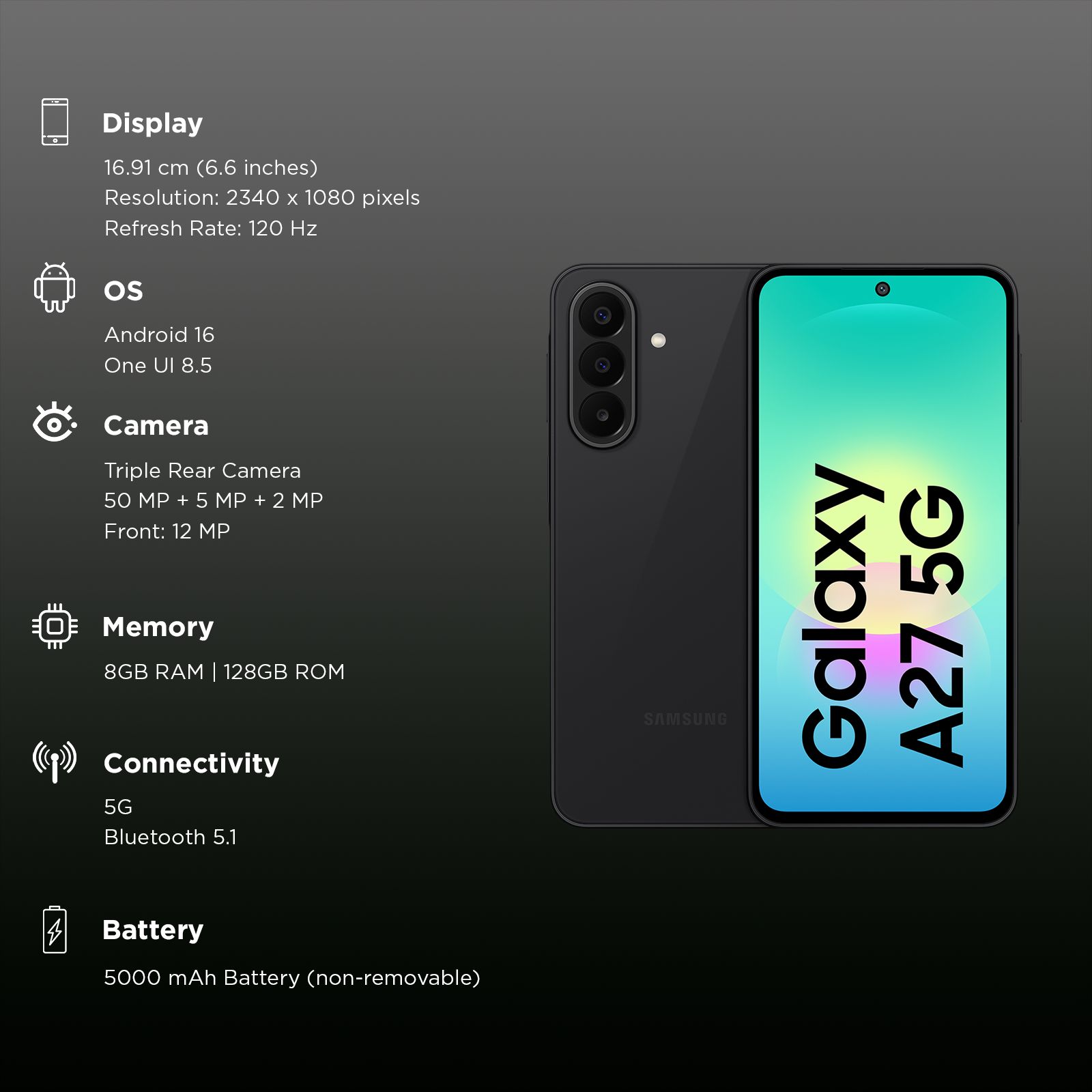 Samsung Galaxy A27 5G (8GB RAM, 128GB, Black)_3