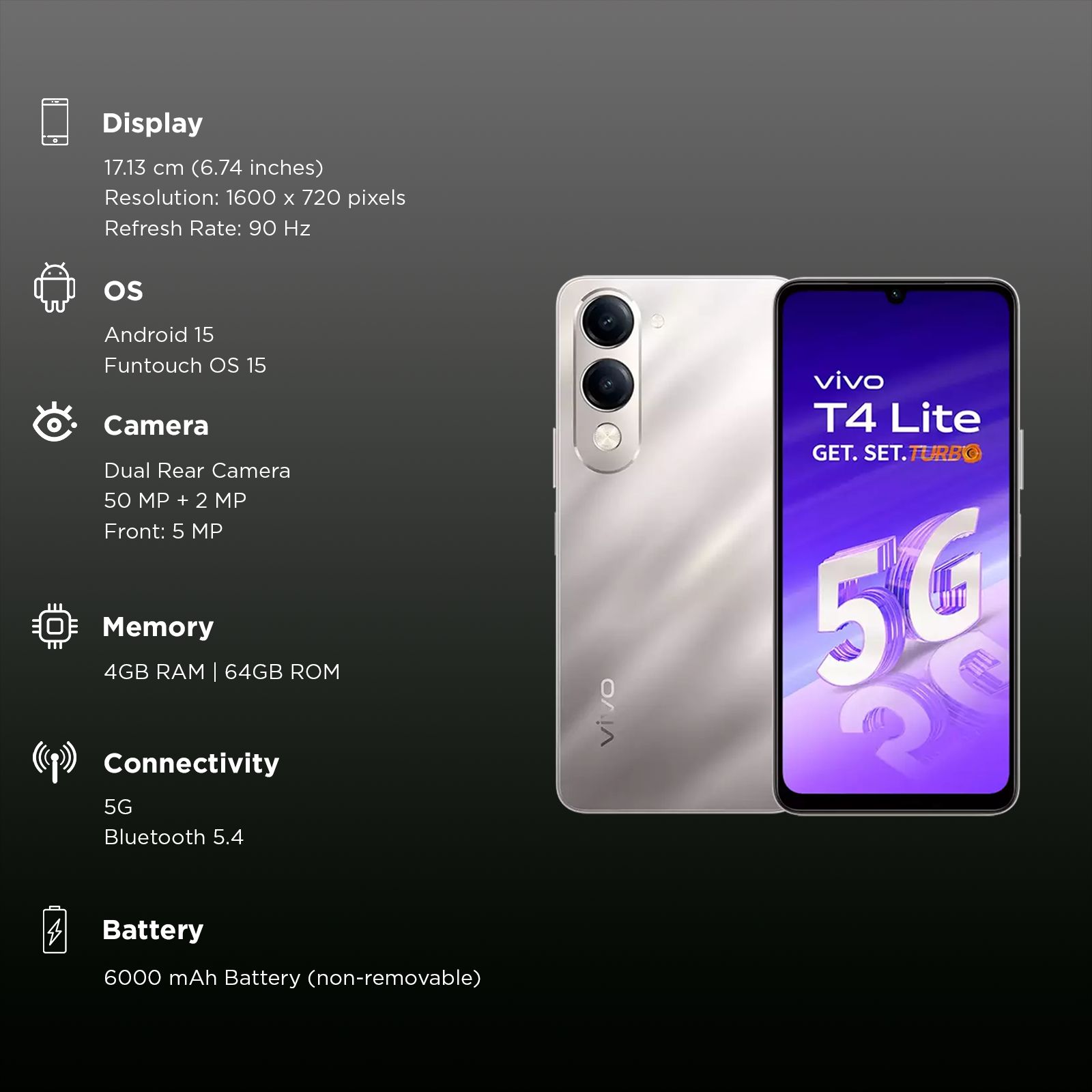 vivo T4 Lite 5G (4GB RAM, 64GB, Titanium Gold)_3