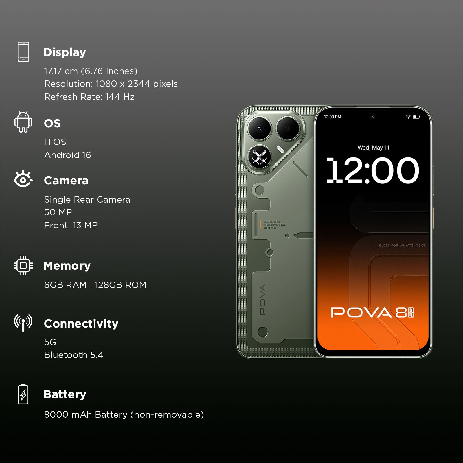 TECNO POVA 8 5G (6GB RAM, 128GB, Terminal Green)_3