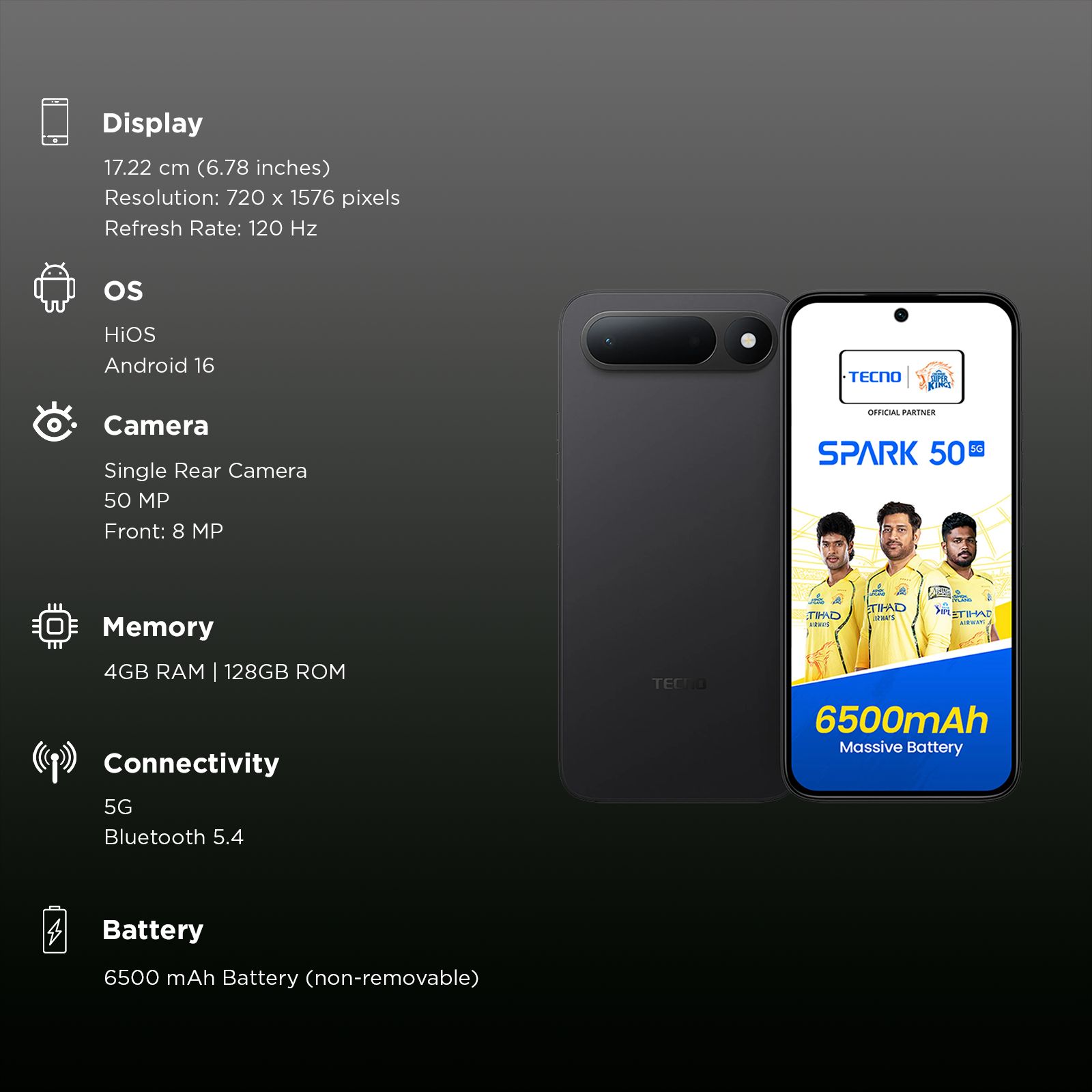 TECNO SPARK 50 5G (4GB RAM, 128GB, Ink Black) TECNO SPARK 50 5G (4GB RAM, 128GB, Ink Black)_3