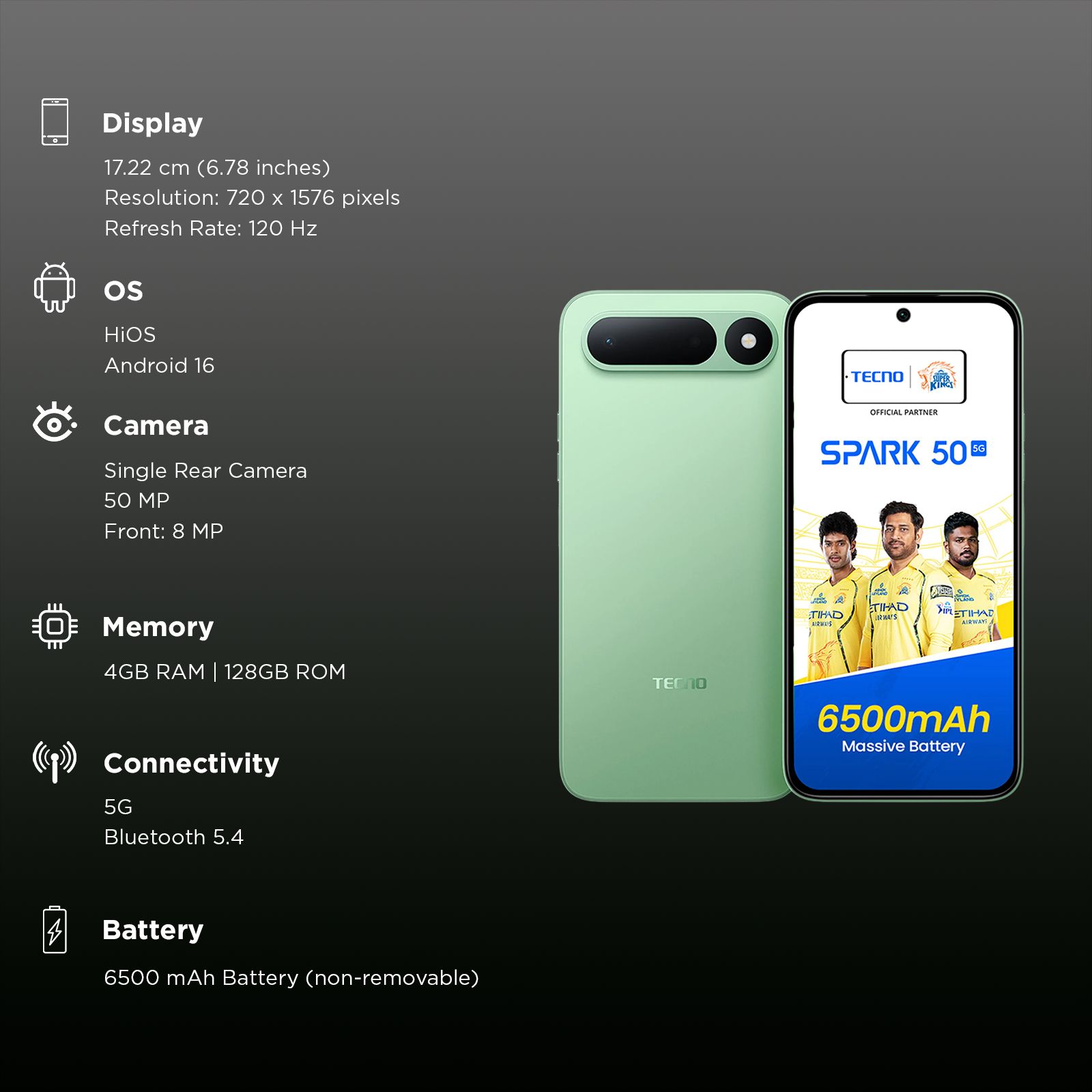 TECNO SPARK 50 5G (4GB RAM, 128GB, Mint Green) TECNO SPARK 50 5G (4GB RAM, 128GB, Mint Green)_3