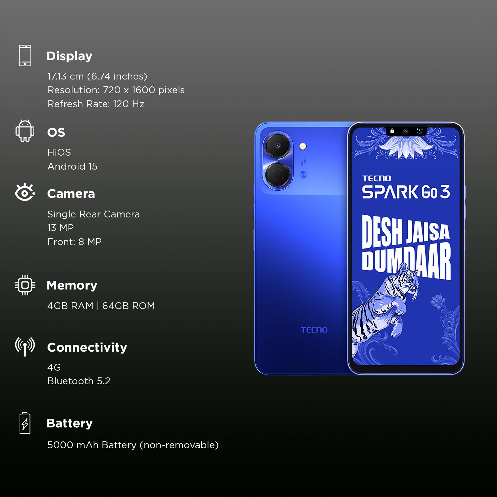 TECNO SPARK Go 3 (4GB RAM, 64GB, Galaxy Blue) TECNO SPARK Go 3 (4GB RAM, 64GB, Galaxy Blue)_3