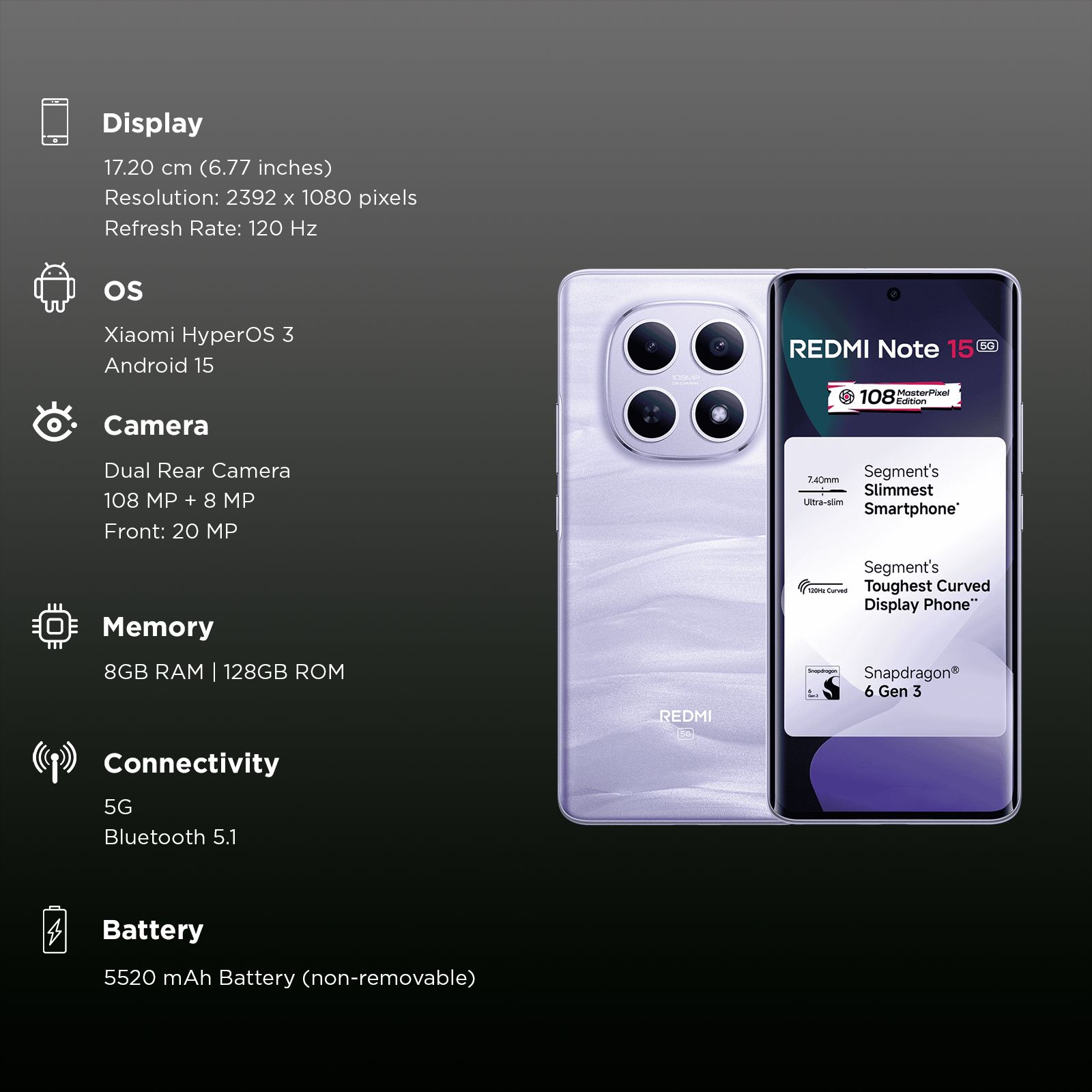 Redmi Note 15 5G (8GB RAM, 128GB, Mist Purple) Redmi Note 15 5G (8GB RAM, 128GB, Mist Purple)_3