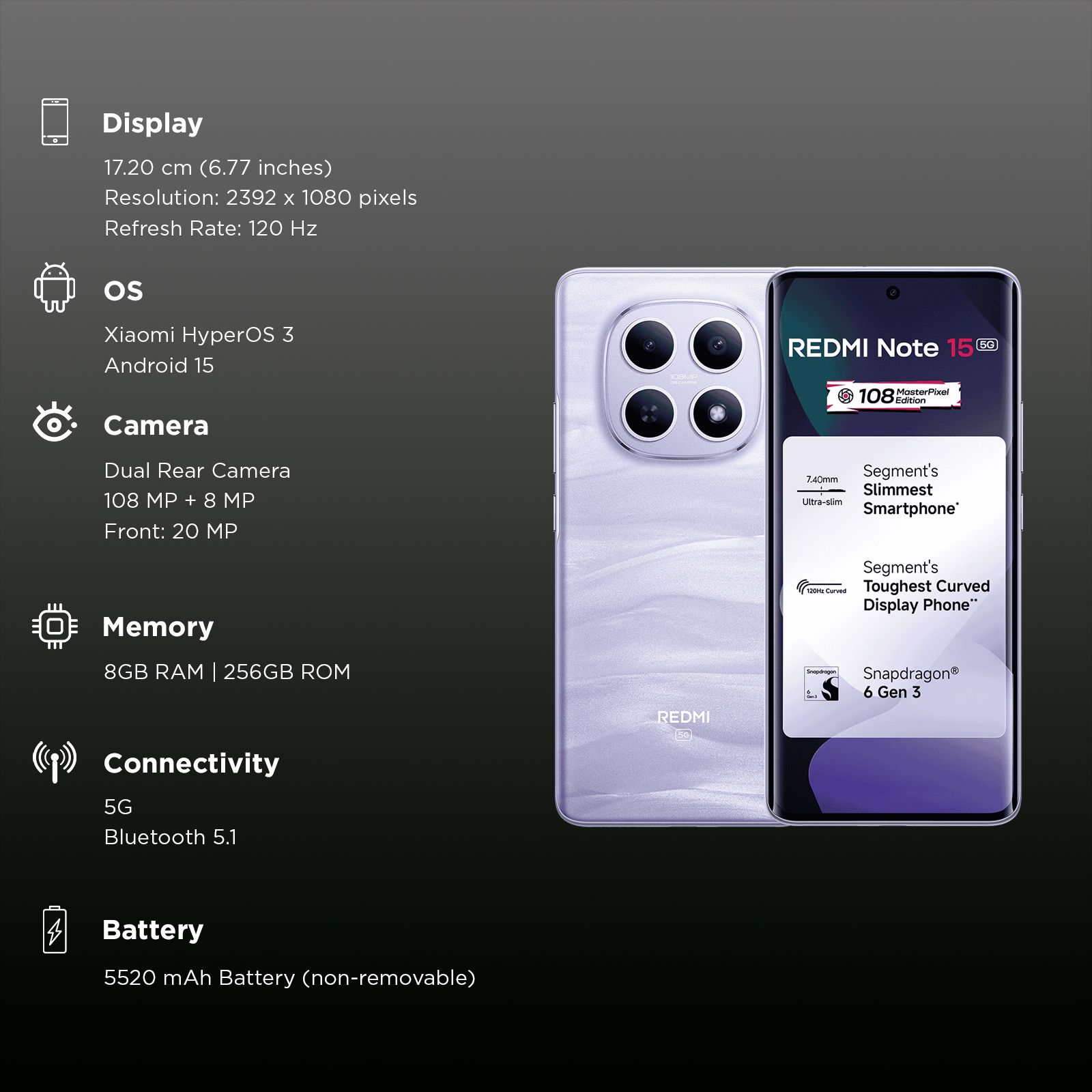 Redmi Note 15 5G (8GB RAM, 256GB, Mist Purple) Redmi Note 15 5G (8GB RAM, 256GB, Mist Purple)_3