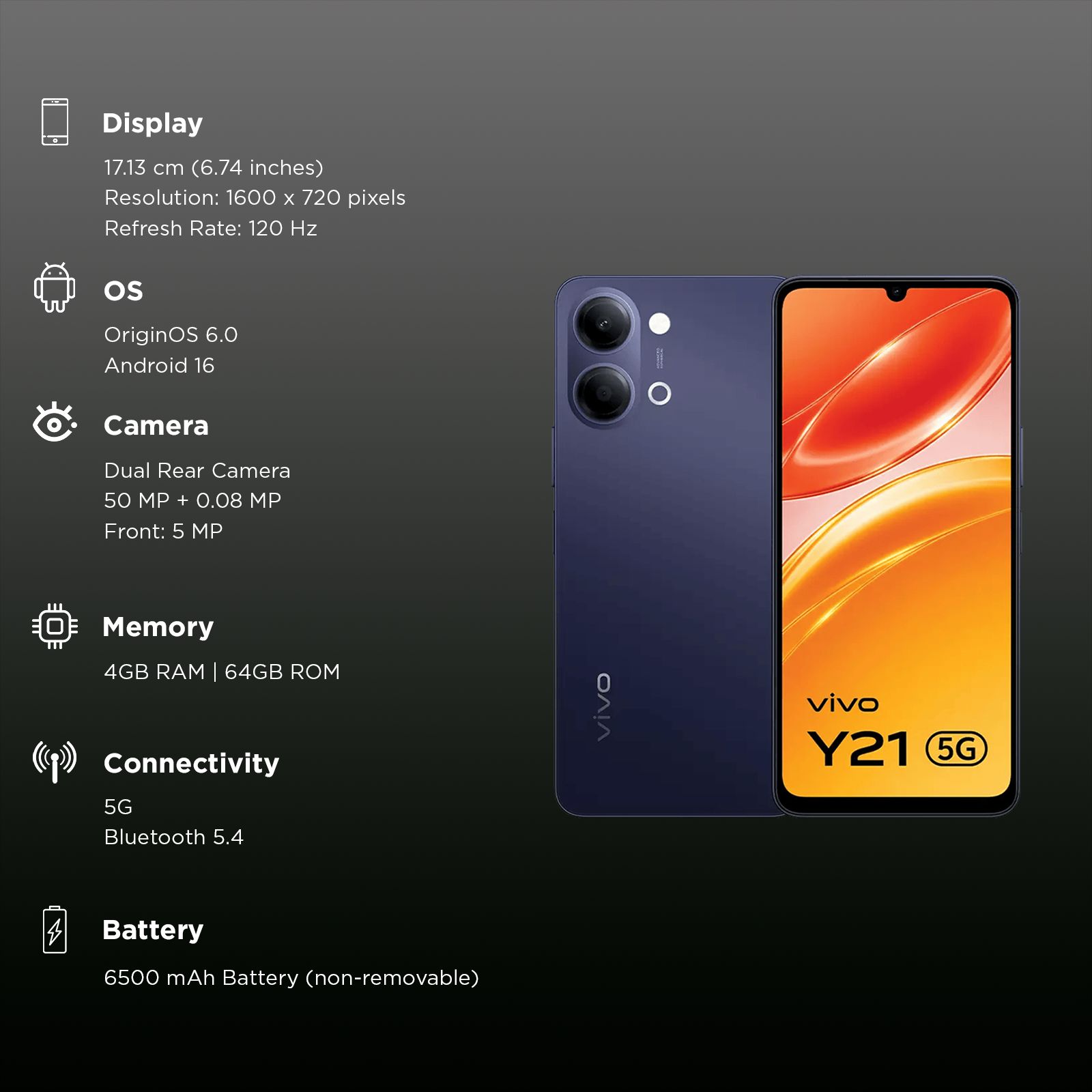 vivo Y21 5G (4GB RAM, 64GB, Midnight Blue) vivo Y21 5G (4GB RAM, 64GB, Midnight Blue)_3