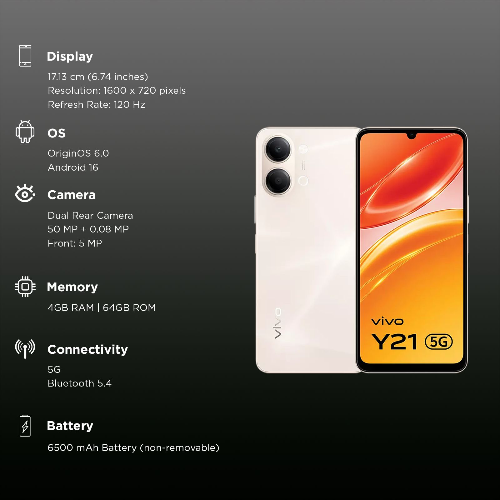 vivo Y21 5G (4GB RAM, 64GB, Champagne Gold)_3