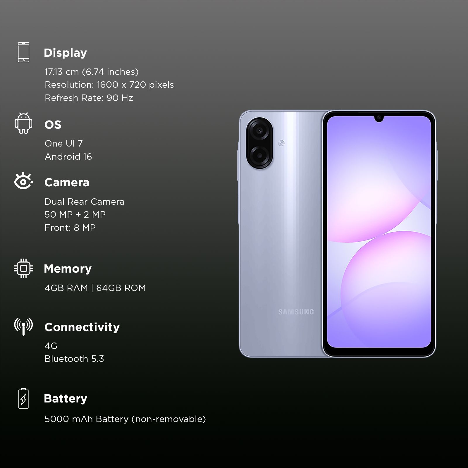 SAMSUNG Galaxy A07 4G (4GB RAM, 64GB, Light Violet) SAMSUNG Galaxy A07 4G (4GB RAM, 64GB, Light Violet)_3