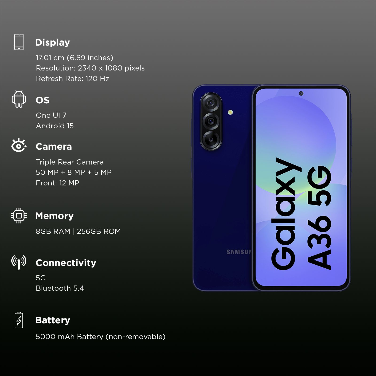 SAMSUNG Galaxy A36 5G (8GB RAM, 256GB, Dark Blue) SAMSUNG Galaxy A36 5G (8GB RAM, 256GB, Dark Blue)_3