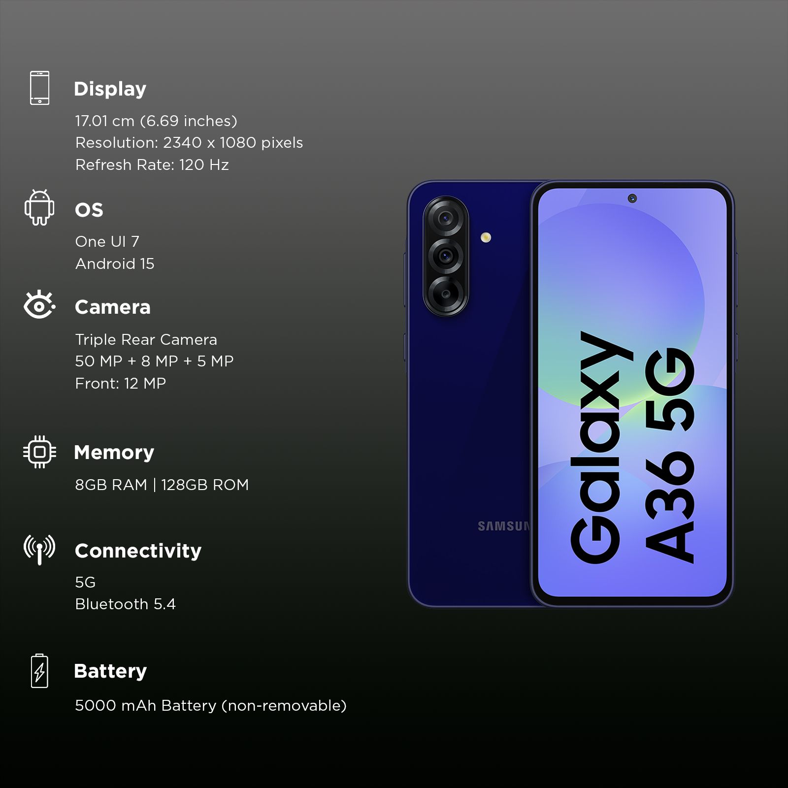 SAMSUNG Galaxy A36 5G (8GB RAM, 128GB, Dark Blue)_3