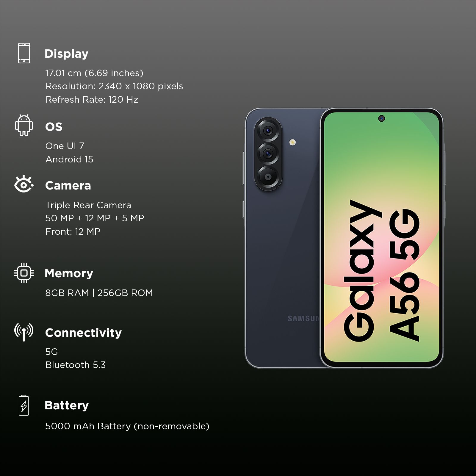 SAMSUNG Galaxy A56 5G (8GB RAM, 256GB, Awesome Midnight Blue) SAMSUNG Galaxy A56 5G (8GB RAM, 256GB, Awesome Midnight Blue)_3
