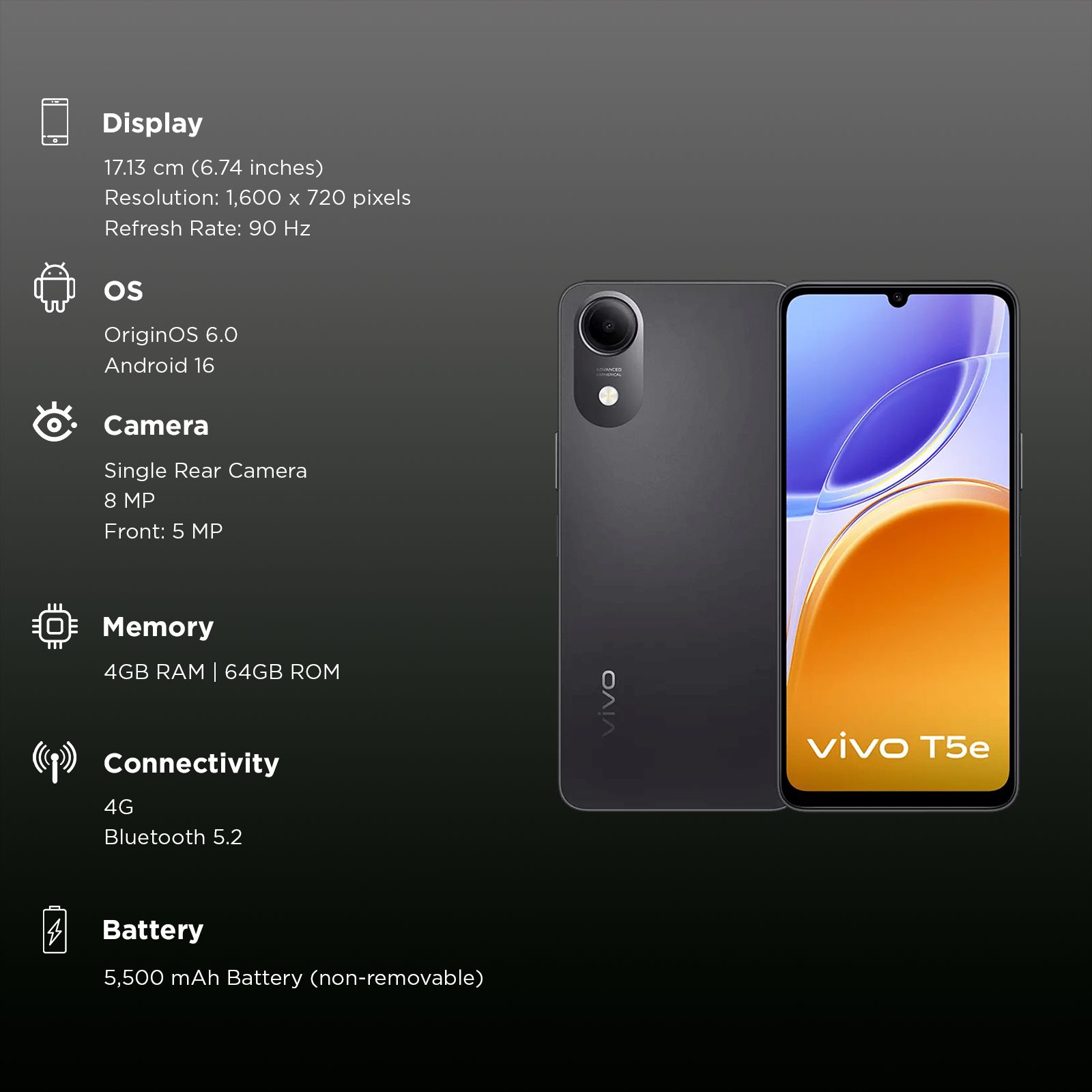 vivo T5e (4GB RAM, 64GB, Shadow Grey) vivo T5e (4GB RAM, 64GB, Shadow Grey)_3