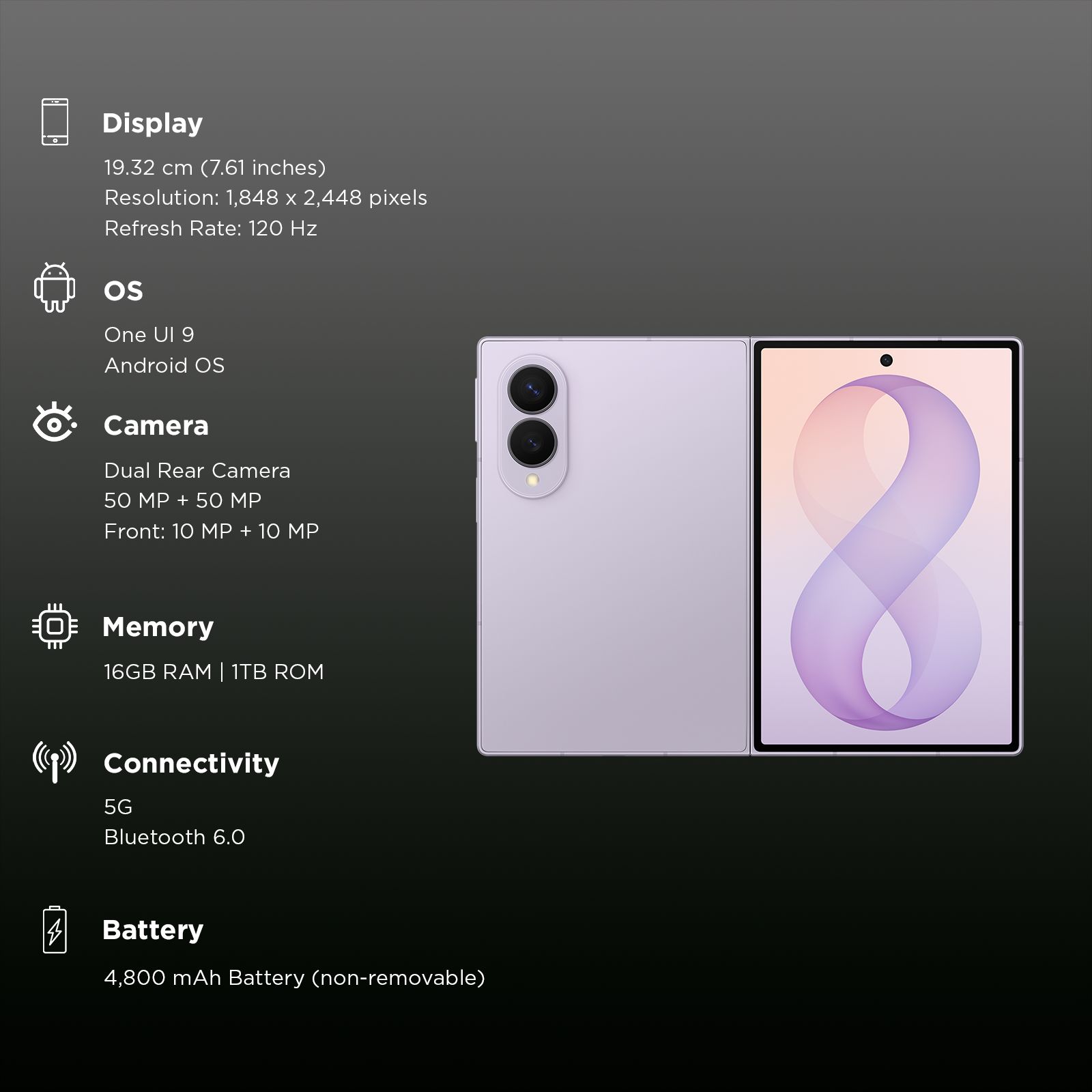 SAMSUNG Galaxy Z Fold8 5G (16GB RAM, 1TB, Lavender) SAMSUNG Galaxy Z Fold8 5G (16GB RAM, 1TB, Lavender)_3