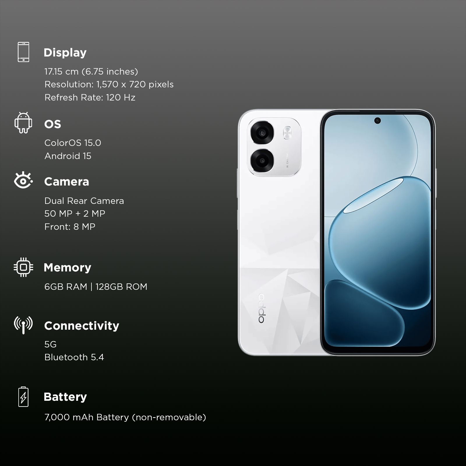 oppo K14 5G (6GB RAM, 128GB, Prism White) oppo K14 5G (6GB RAM, 128GB, Prism White)_3