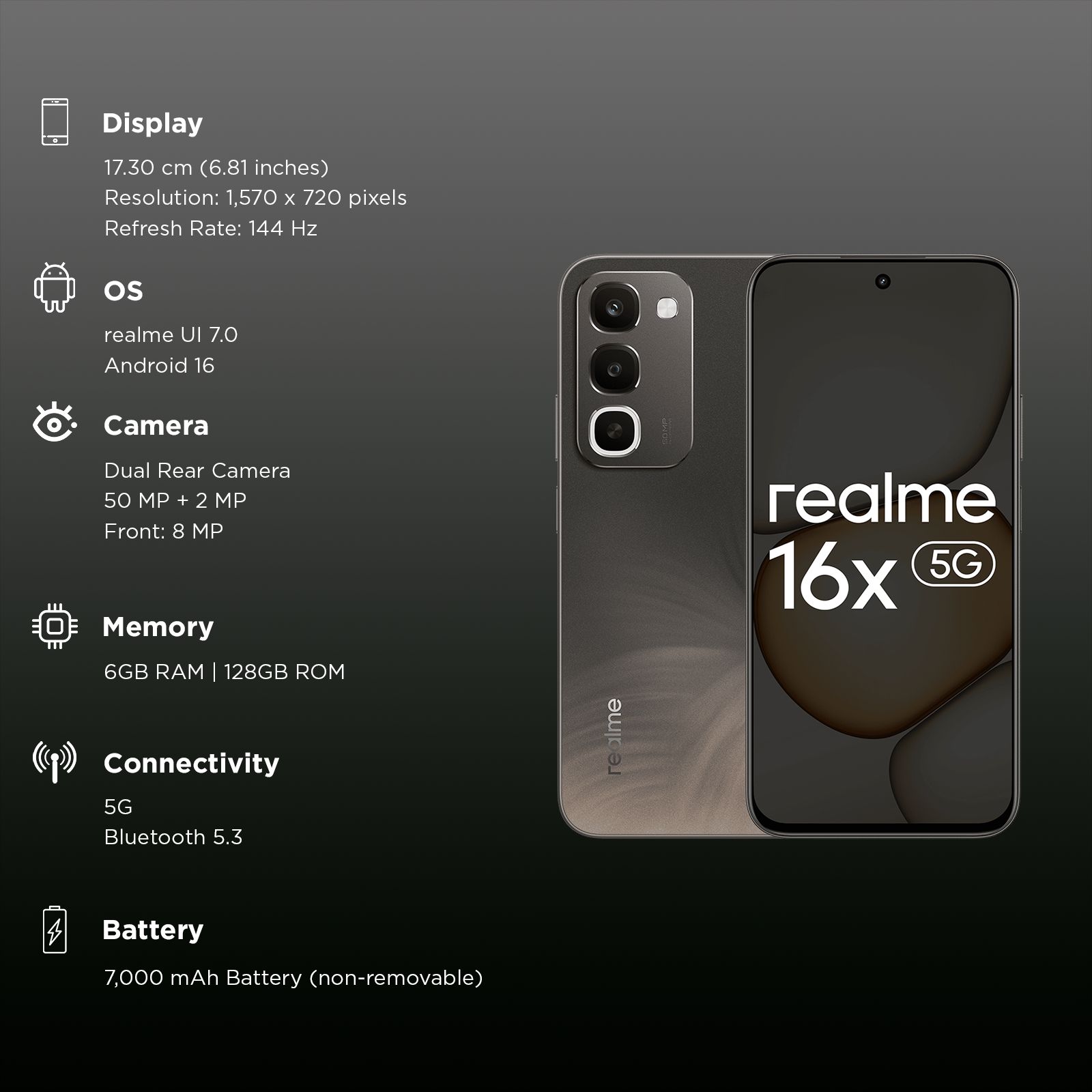 realme 16x 5G (6GB RAM, 128GB, Endurance Brown) realme 16x 5G (6GB RAM, 128GB, Endurance Brown)_3