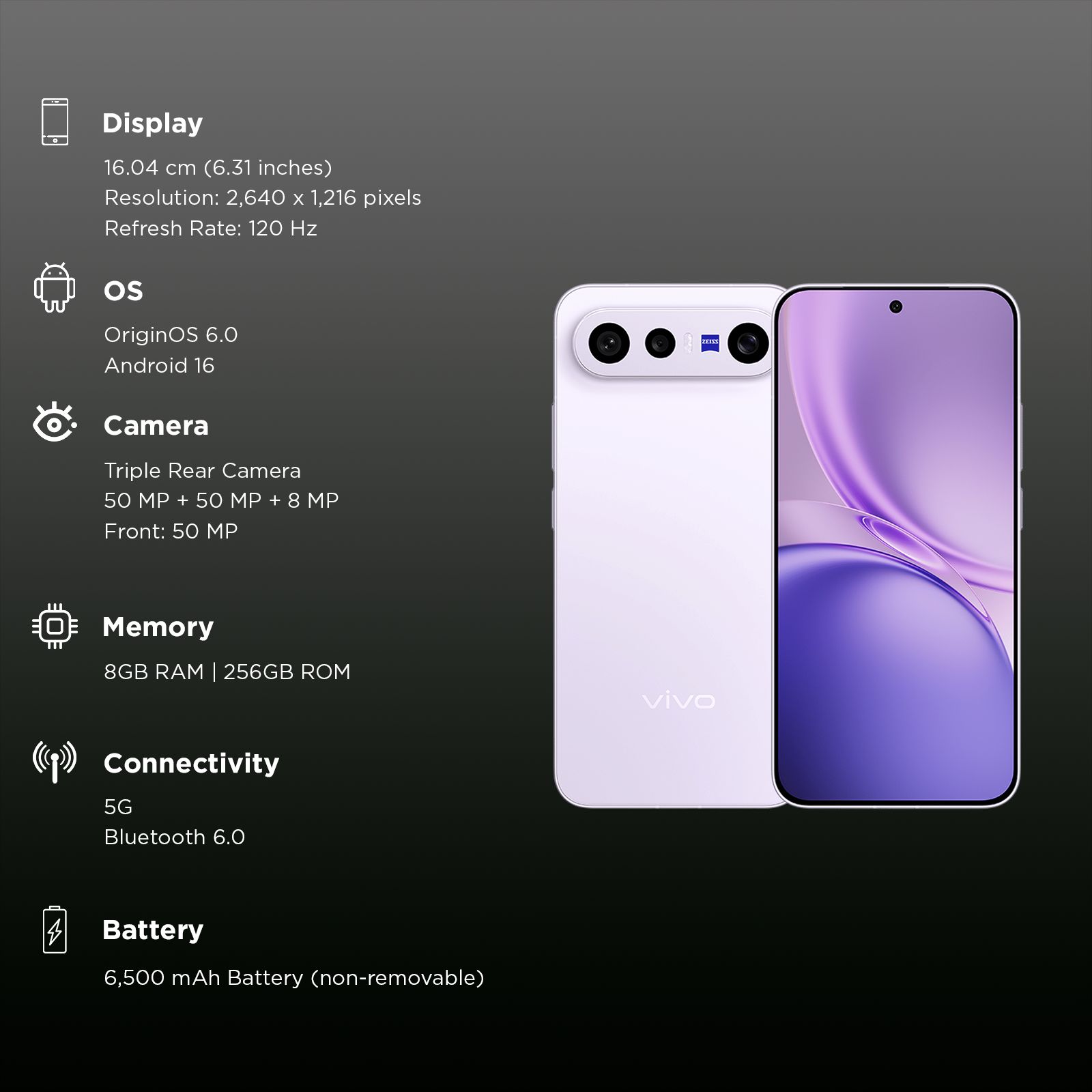 vivo X300 FE 5G (8GB RAM, 256GB, Lilac Purple) vivo X300 FE 5G (8GB RAM, 256GB, Lilac Purple)_3