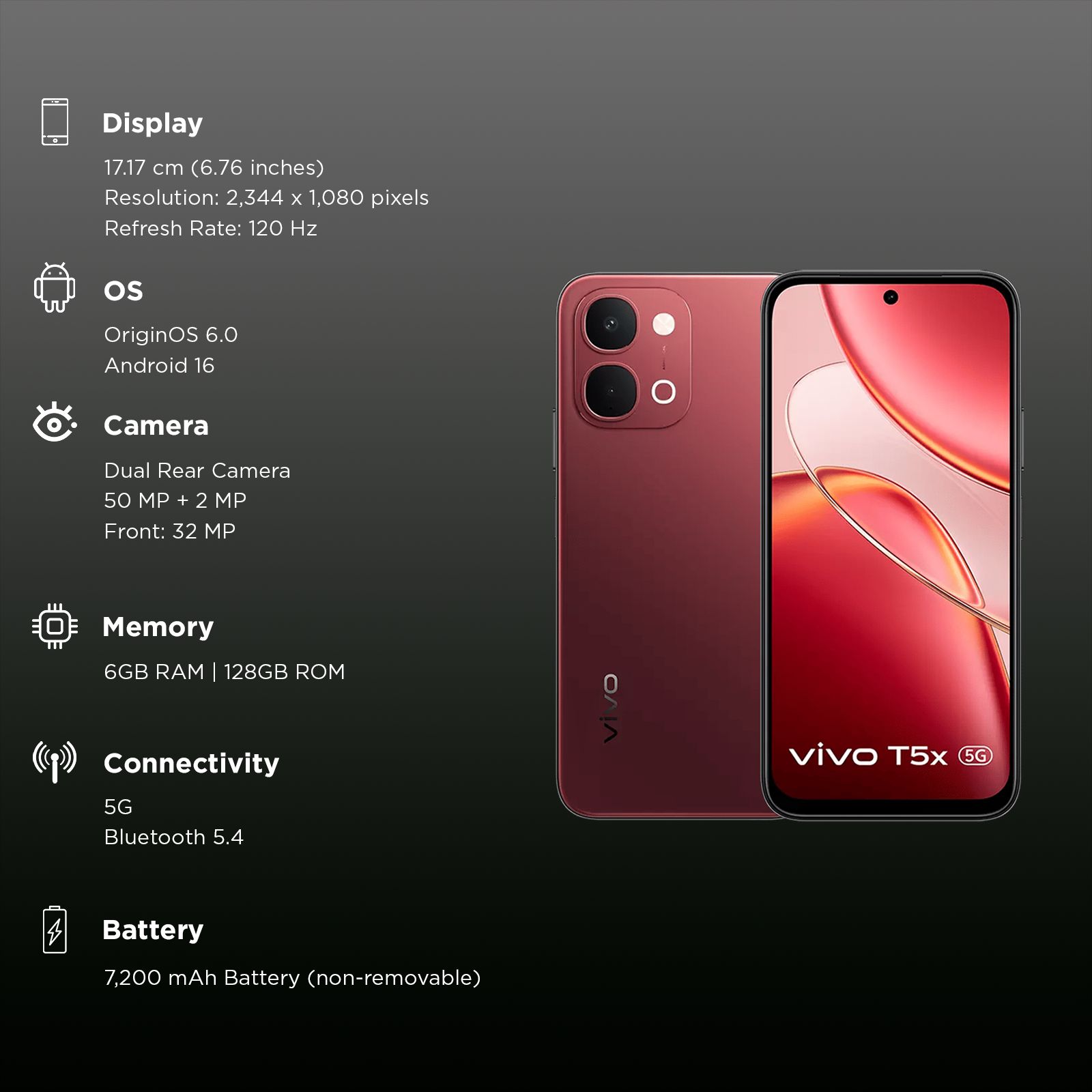 vivo T5X 5G (6GB RAM, 128GB, Fusion Red)_3