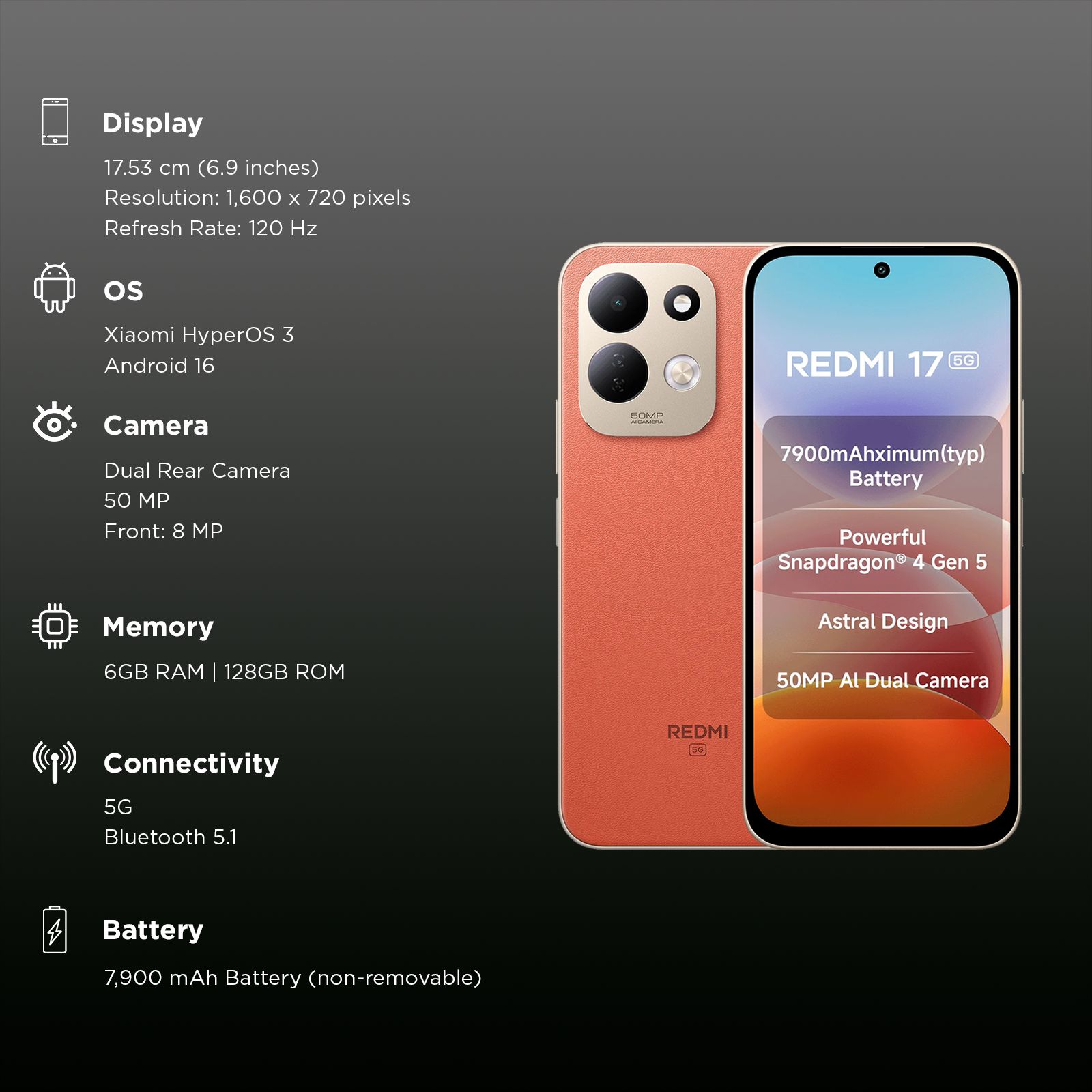 Redmi 17 5G (6GB RAM, 128GB, Eternal Orange) Redmi 17 5G (6GB RAM, 128GB, Eternal Orange)_3