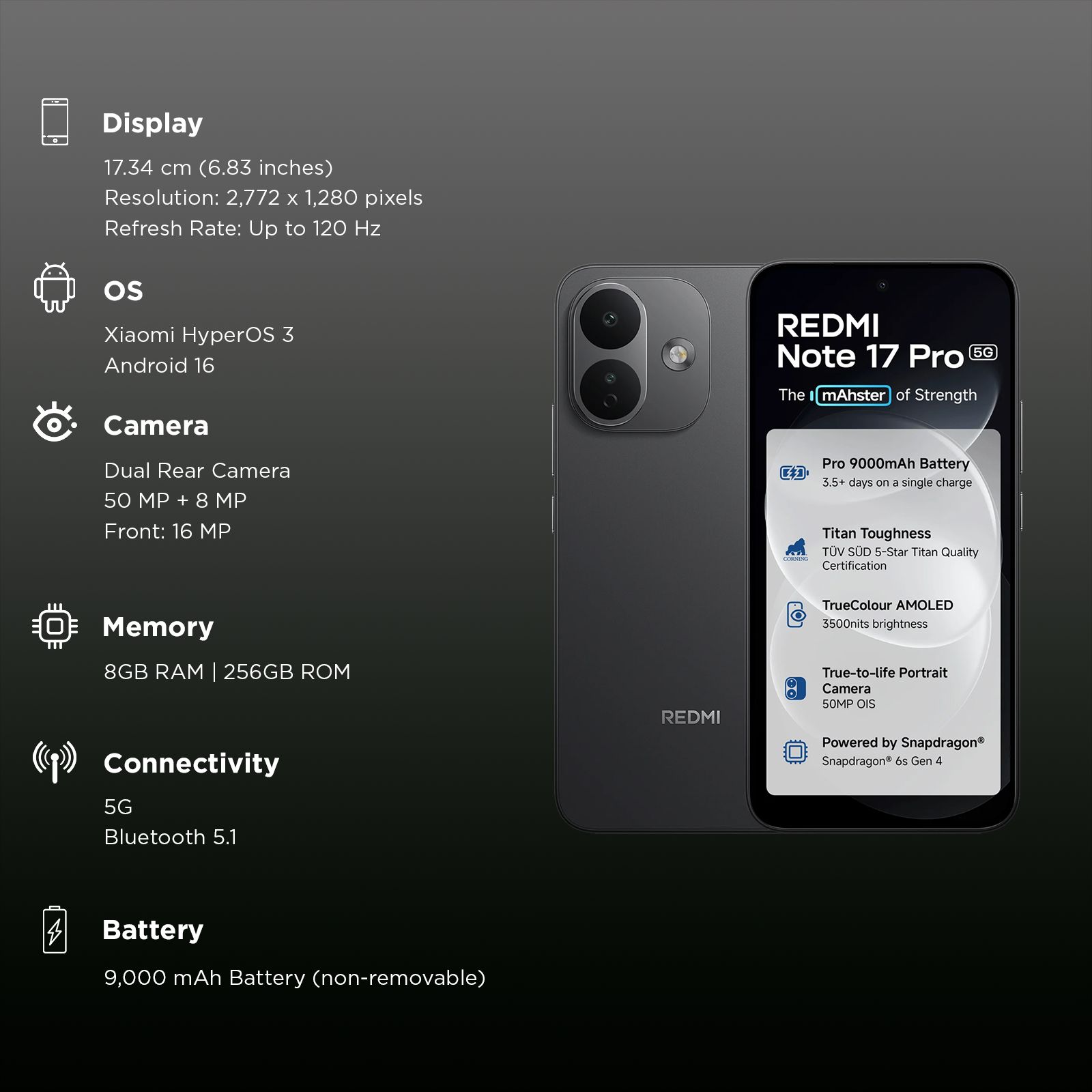 Redmi Note 17 Pro 5G (8GB RAM, 256GB, Stealth Black) Redmi Note 17 Pro 5G (8GB RAM, 256GB, Stealth Black)_3