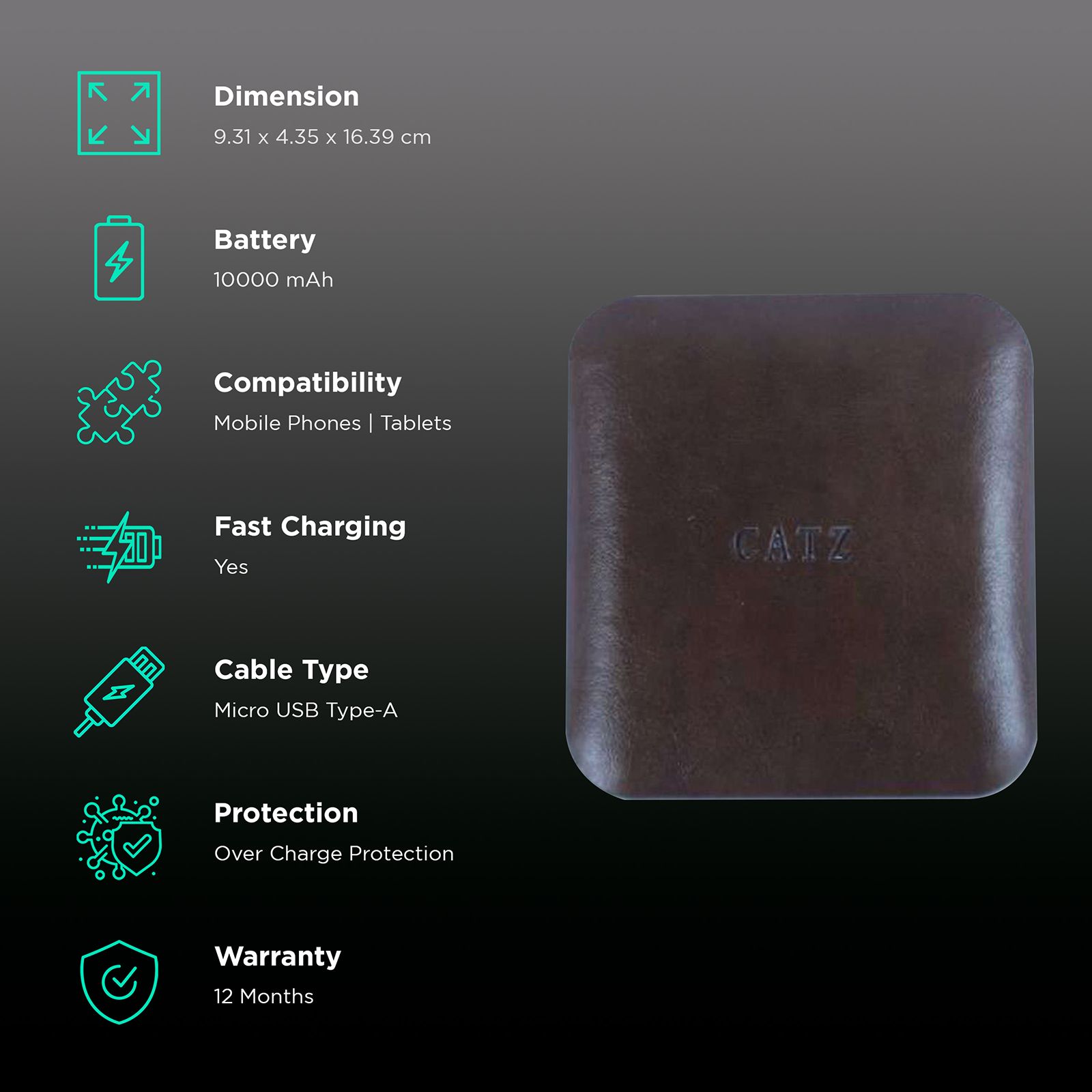 Brilyant CZ-P300-BRN 10000 mAh Power Bank (1 Micro USB Type A and 2 USB 2.0 Ports, Leather Casing, Brown)_3
