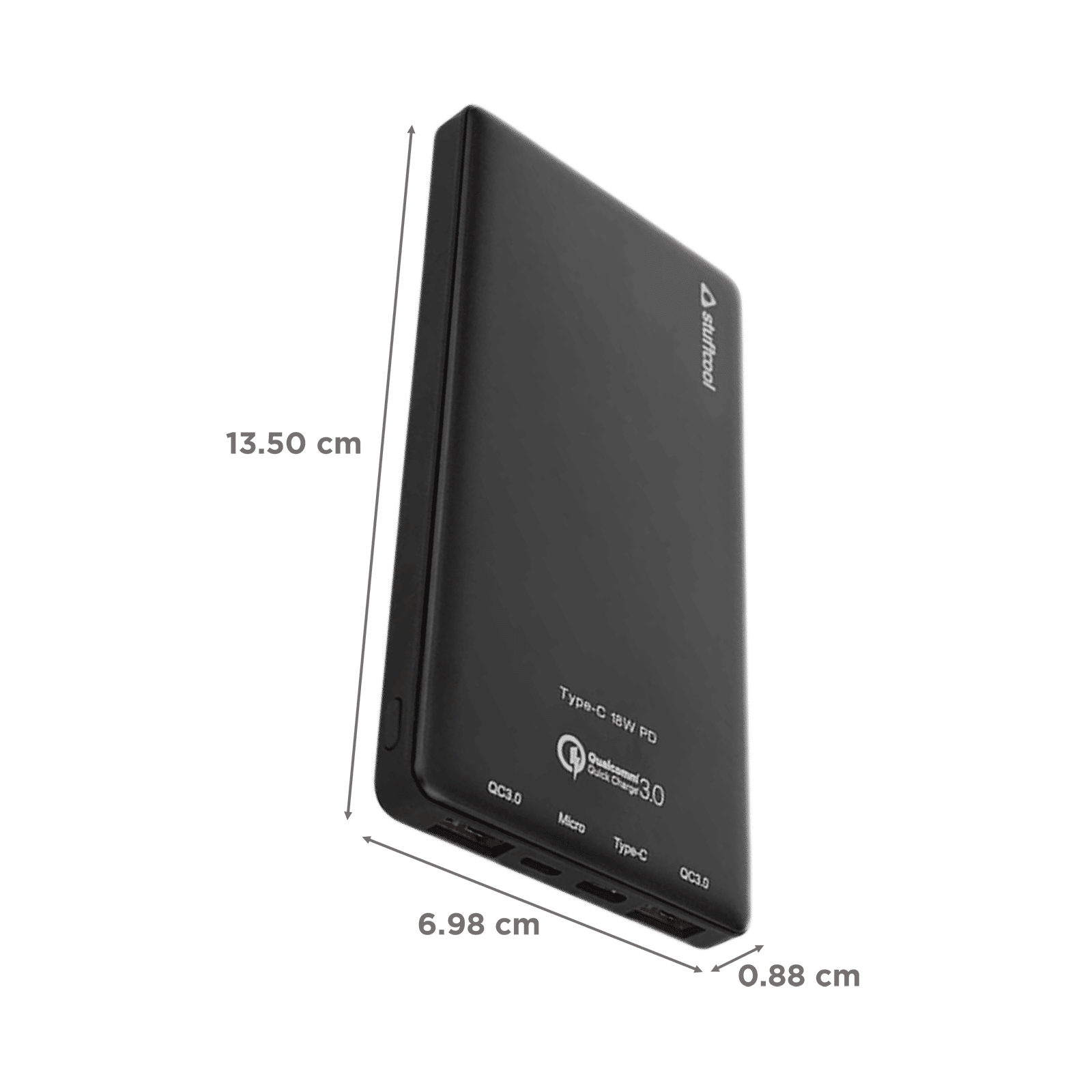 stuffcool 720PD 10000 mAh Fast Charging Power Bank (1 Type C & 2 USB 3.0 Ports, Aluminium Casing, LED Indicator, Black)_2