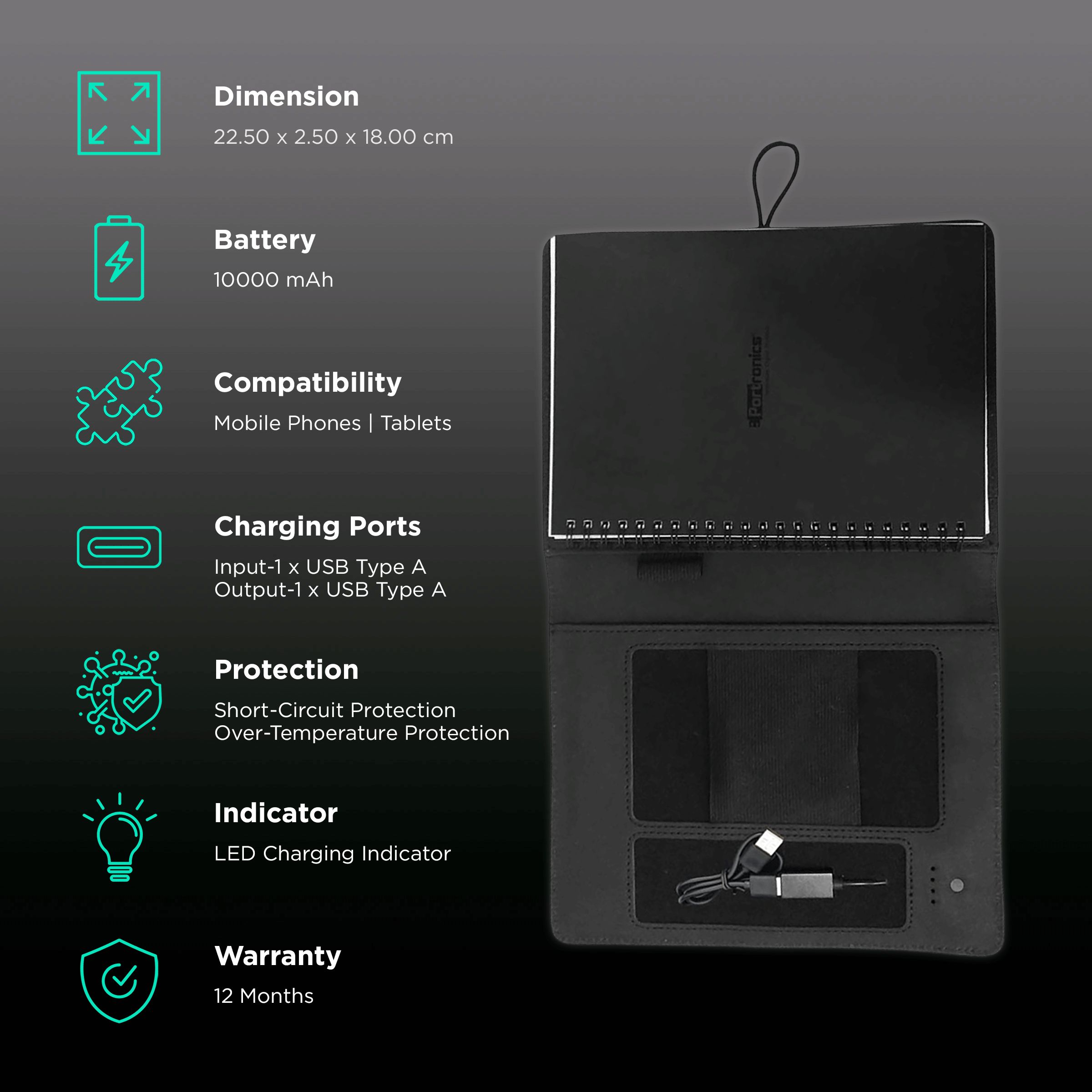 Portronics Power Wallet 10000 mAh Power Bank (1 Type A Port,  PU Leather Casing, LED Charging Indicator, Black)_2