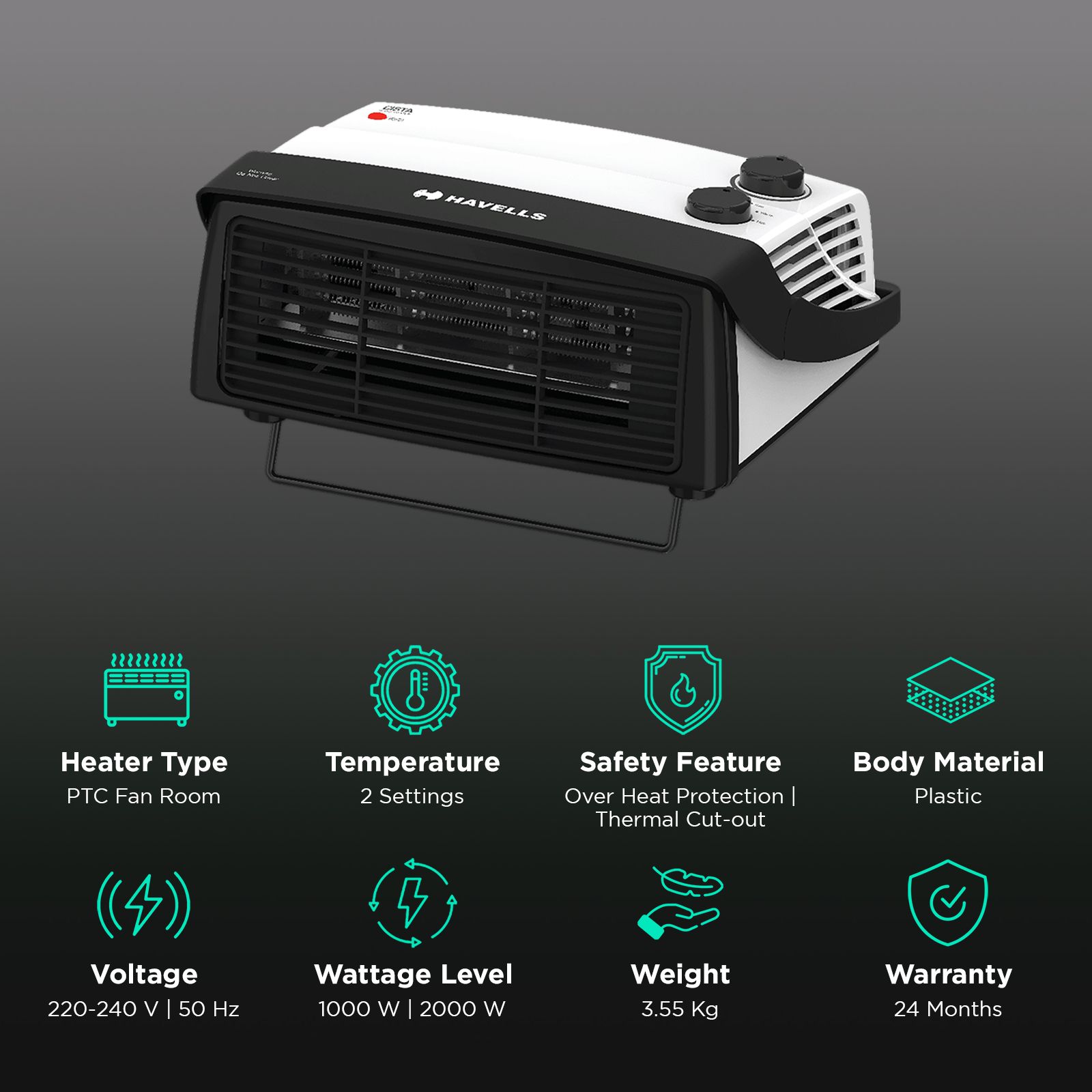 HAVELLS Cista 2000W Fan Room Heater with Faster Heating (Adjustable Height_3