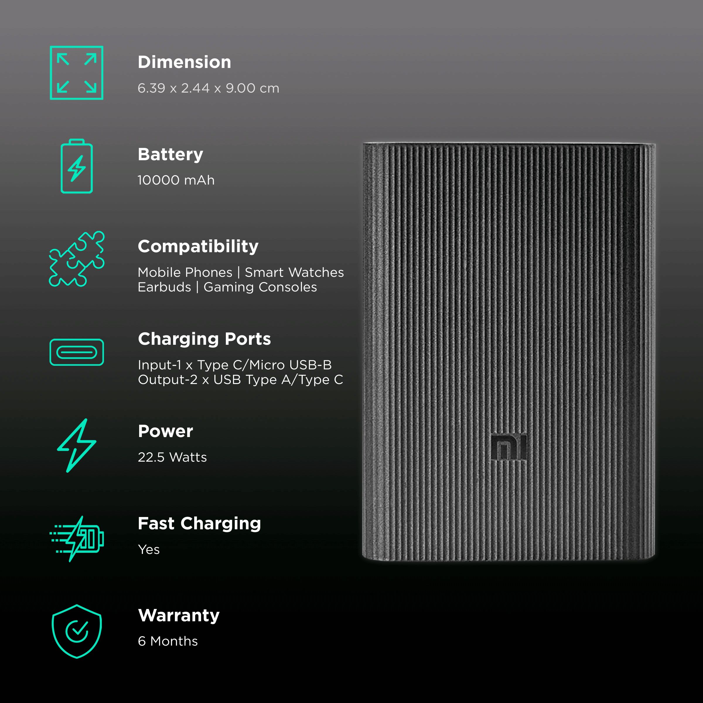 Mi Pocket Pro 10000 mAh 22.5W Fast Charging Power Bank (1 Micro USB Type B, 1 Type C & 2 Type A Ports, Anti Skid & Matte Plastic Finish, 12 Layers Protection, Black) Mi Pocket Pro 10000 mAh 22.5W Fast Charging Power Bank (1 Micro USB Type B, 1 Type C & 2 Type A Ports, Anti Skid & Matte Plastic Finish, 12 Layers Protection, Black)_2