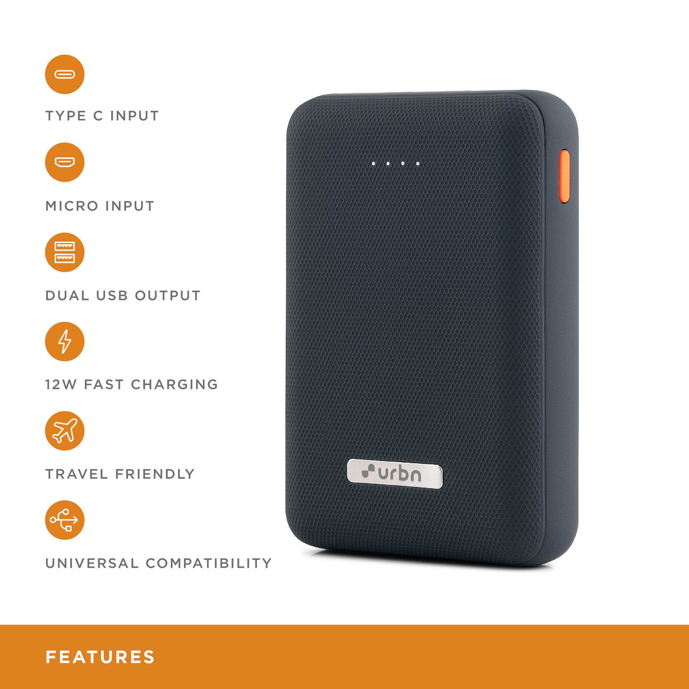 urbn 10000 mAh 12W Fast Charging Power Bank (1 Micro USB Type B, 1 Type C & 2 Type A Ports, Ultra Compact Casing, LED Charging Indicator, Blue) urbn 10000 mAh 12W Fast Charging Power Bank (1 Micro USB Type B, 1 Type C & 2 Type A Ports, Ultra Compact Casing, LED Charging Indicator, Blue)_7