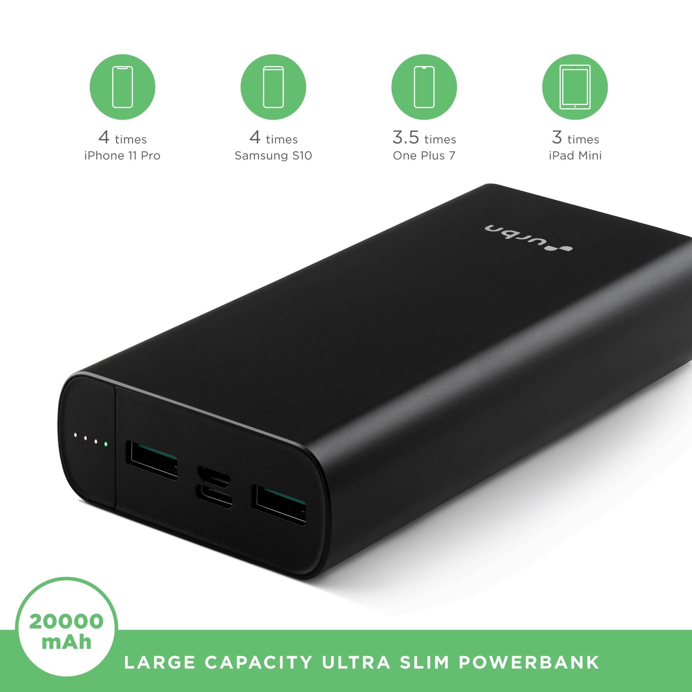 urbn 20000 mAh 20W Fast Charging Power Bank (1 Micro USB Type B, 1 Type C & 2 Type A Ports, LED Charging Indicator, Black) urbn 20000 mAh 20W Fast Charging Power Bank (1 Micro USB Type B, 1 Type C & 2 Type A Ports, LED Charging Indicator, Black)_5