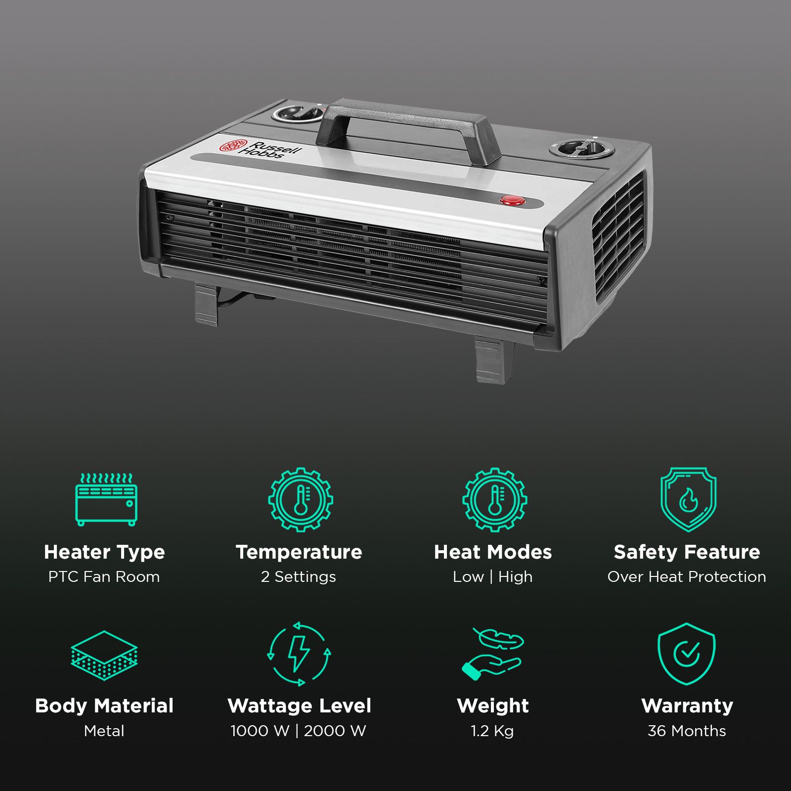 Russell Hobbs RFH2000 2000W Fan Room Heater with Variable Temperature Control (Wide Oscillation_3