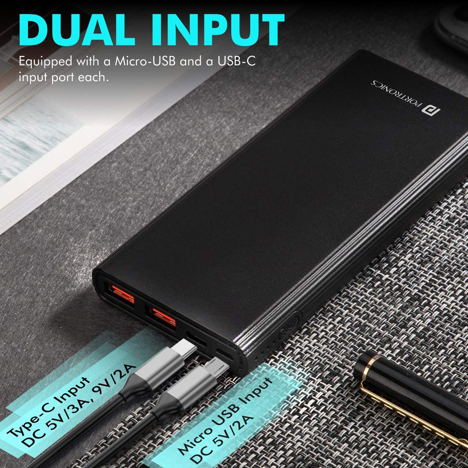 Portronics Power M 10000 mAh 18W Fast Charging Power Bank (1 Micro USB Type B, 1 Type C & 2 Type A Ports, LED Charging Indicator, Black) Portronics Power M 10000 mAh 18W Fast Charging Power Bank (1 Micro USB Type B, 1 Type C & 2 Type A Ports, LED Charging Indicator, Black)_6