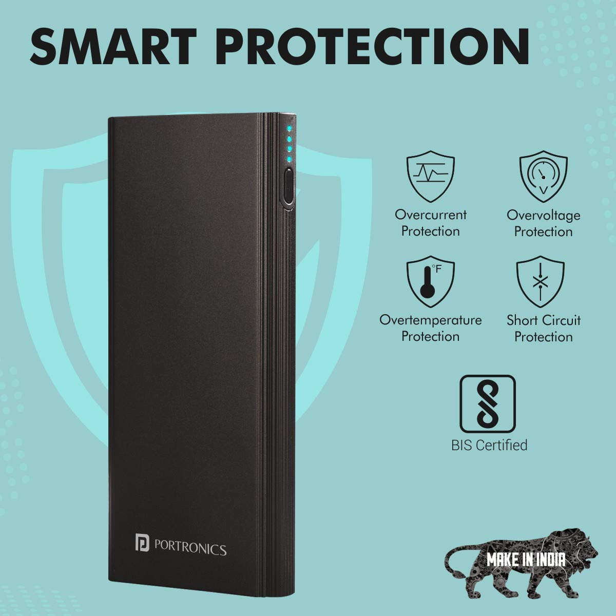 Portronics Power M 10000 mAh 18W Fast Charging Power Bank (1 Micro USB Type B, 1 Type C & 2 Type A Ports, LED Charging Indicator, Black) Portronics Power M 10000 mAh 18W Fast Charging Power Bank (1 Micro USB Type B, 1 Type C & 2 Type A Ports, LED Charging Indicator, Black)_8