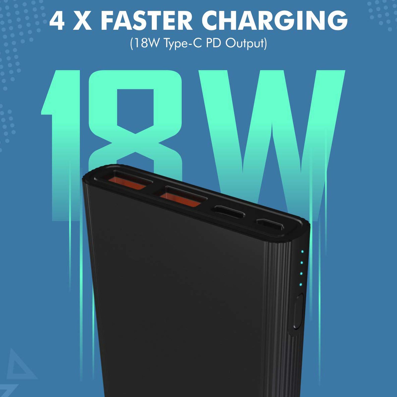 Portronics Power M 10000 mAh 18W Fast Charging Power Bank (1 Micro USB Type B, 1 Type C & 2 Type A Ports, LED Charging Indicator, Black) Portronics Power M 10000 mAh 18W Fast Charging Power Bank (1 Micro USB Type B, 1 Type C & 2 Type A Ports, LED Charging Indicator, Black)_4