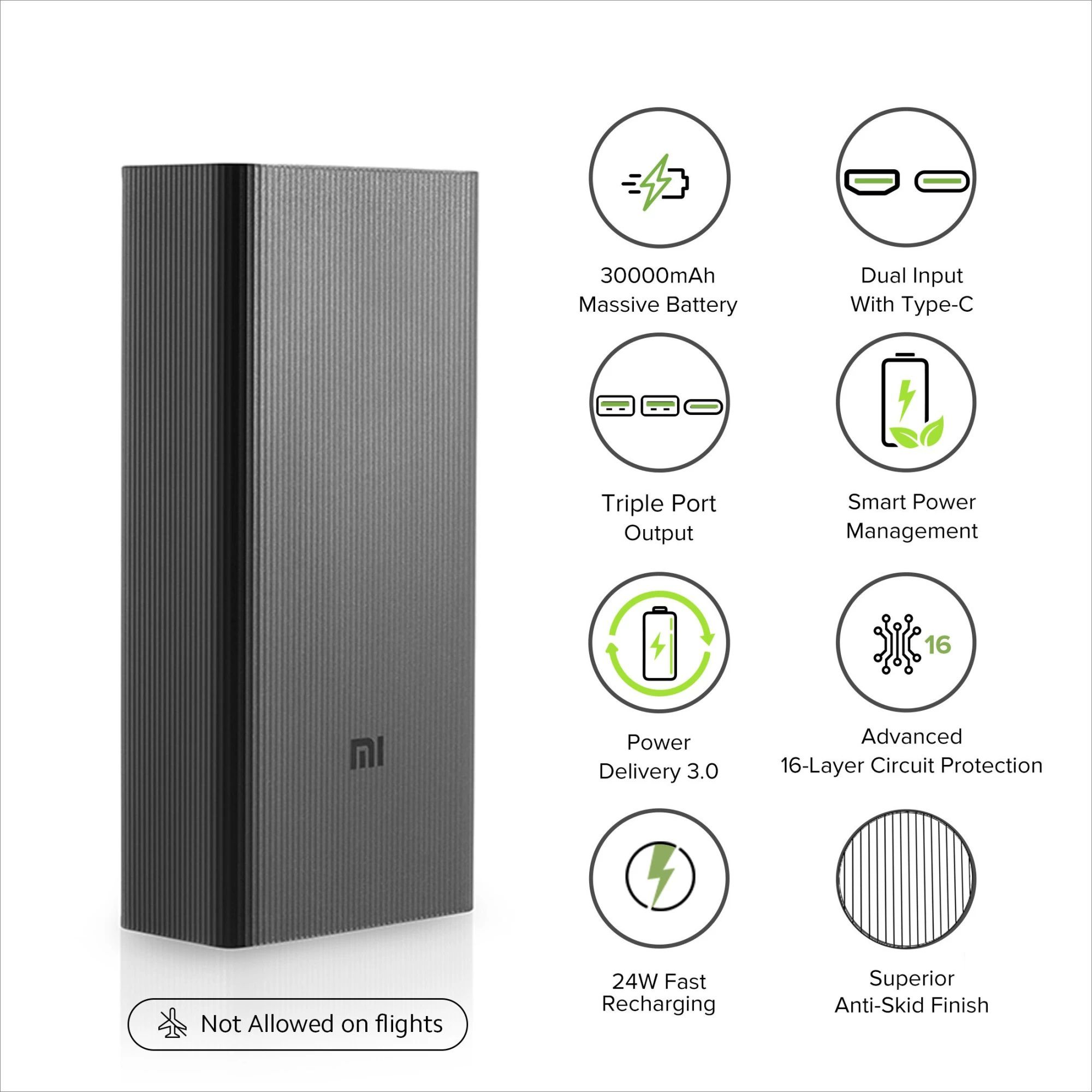 Mi Boost Pro 30000 mAh 18W Fast Charging Power Bank (1 Micro USB Type B, 1 Type C & 2 Type A Ports, Power Delivery 3.0, Black)_5