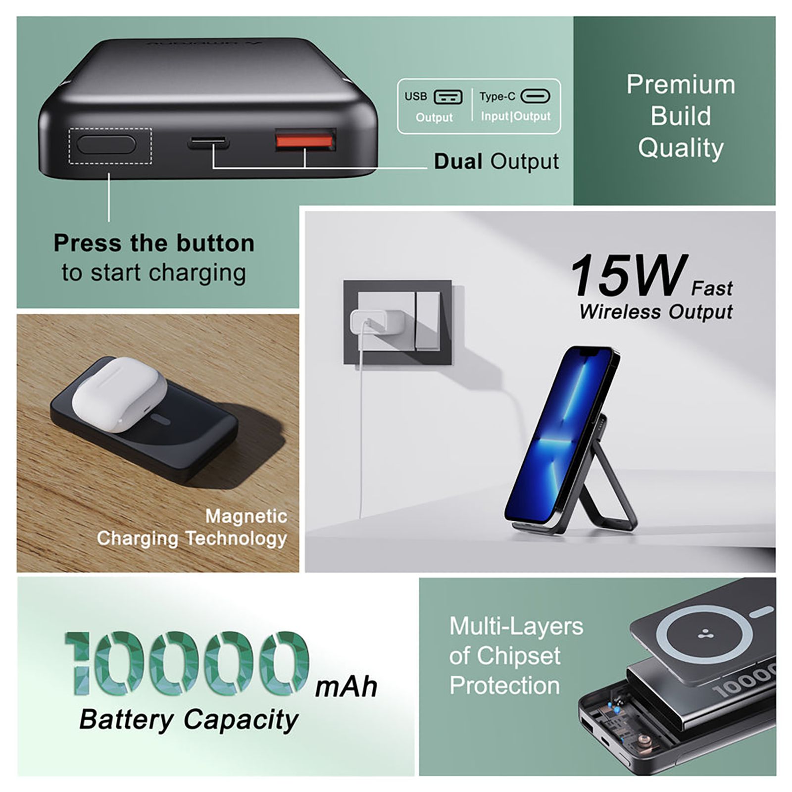 ambrane AeroSync PB 10 10000 mAh 15W Fast Charging Power Bank (1 Type A & 1 Type C Ports, Wireless Charging, Black) ambrane AeroSync PB 10 10000 mAh 15W Fast Charging Power Bank (1 Type A & 1 Type C Ports, Wireless Charging, Black)_13